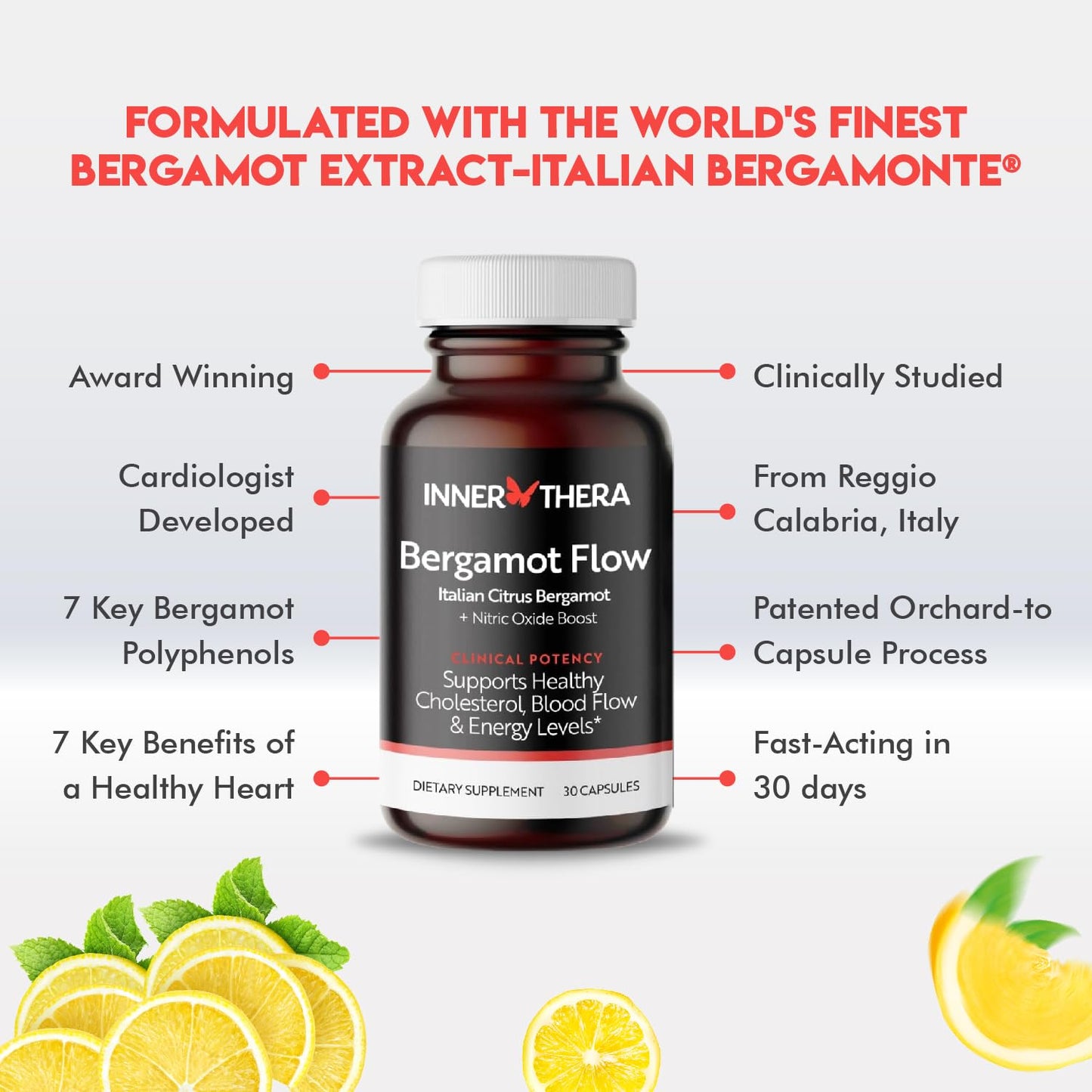 Bergamot Flow Italian Citrus Bergamot + S7 Nitric Oxide Boost, Clinically Proven - Supports Cholesterol, Blood Flow, Circulation & Energy Levels - Made with Patented Italian Bergamonte