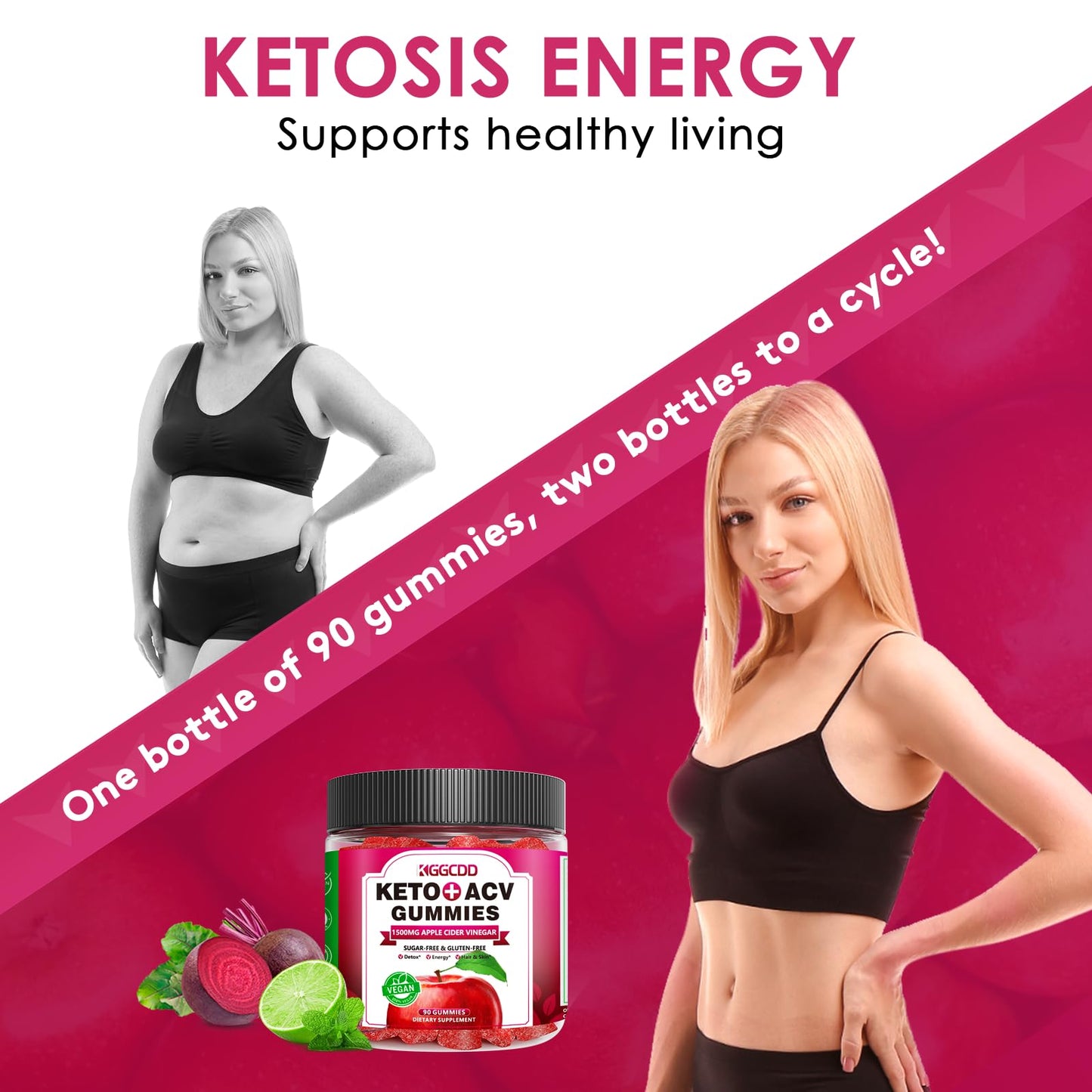 （2 Pack） 90 Count Keto ACV Gummies Formula with 1500MG 180 Count Keto ACV Gummies, Keto Diet Supplement for Women Men - Low Sugar & Gluten Free