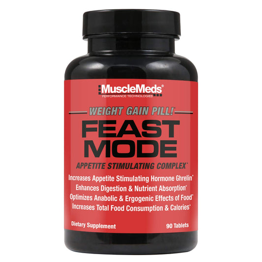 MuscleMeds Feast Mode Appetite Stimulant Weight Gain Pills Digestive Enzymes Safe and Effective 90 Caps, Unflavored, 90 Count