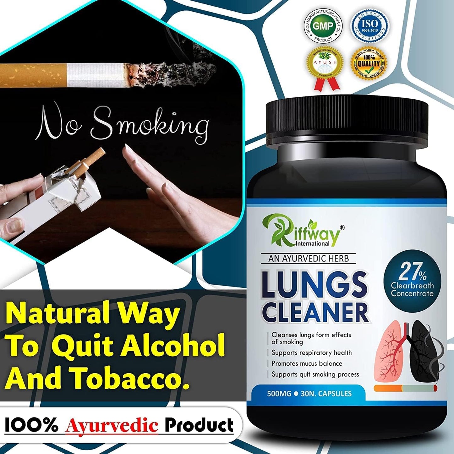 Lungs Cleaner Ayurvedic Capsules for Detox for Smokers, Cleanses and Detoxifies Lungs, 30 Capsules