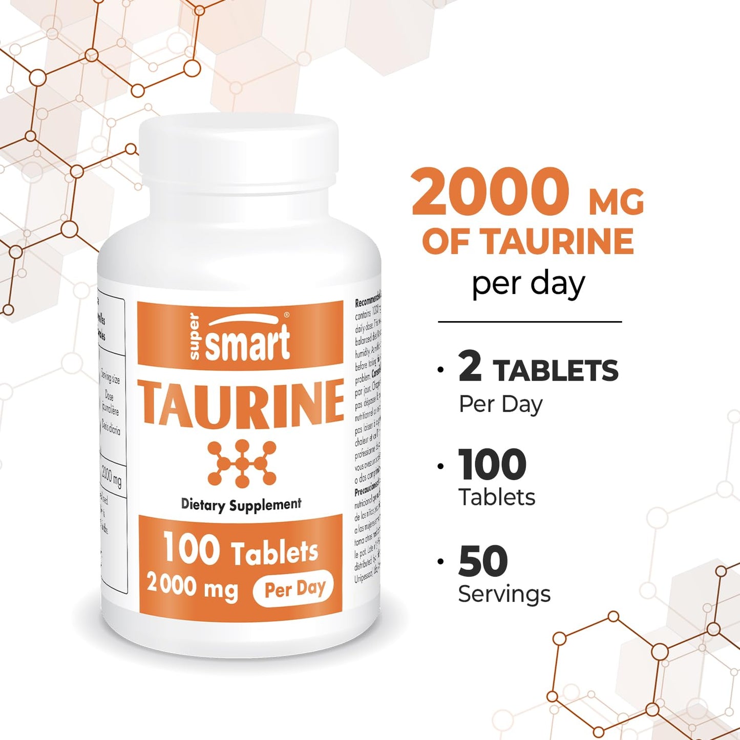 SuperSmart - Taurine Supplement 2000mg per Day (High Strength) - Amino Acid - Sport Nutrition | Non-GMO & Gluten Free - 100 Tablets