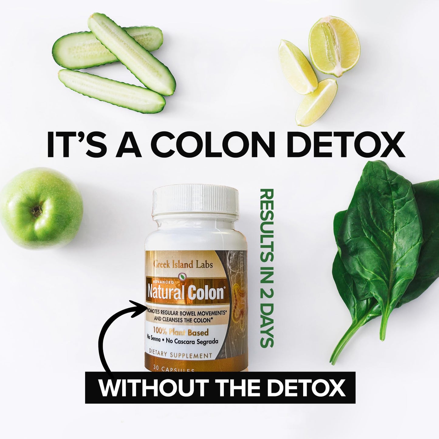 Greek Island Labs Natural Colon Cleanse Supplements (30 Capsules) - at Home Colon Detox - Defend Against Gas, Bloating, Constipation, & Diarrhea - Improve Digestive System