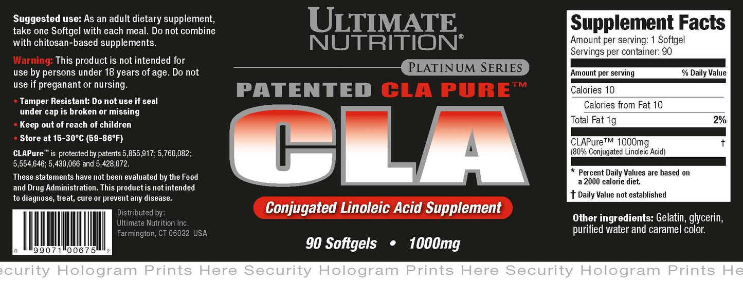 Ultimate Nutrition CLA Pure-Conjugated Linoleic Acid Supplement, Metabolism Support, Strength Formula Patented 1000mg, 90 Soft gels
