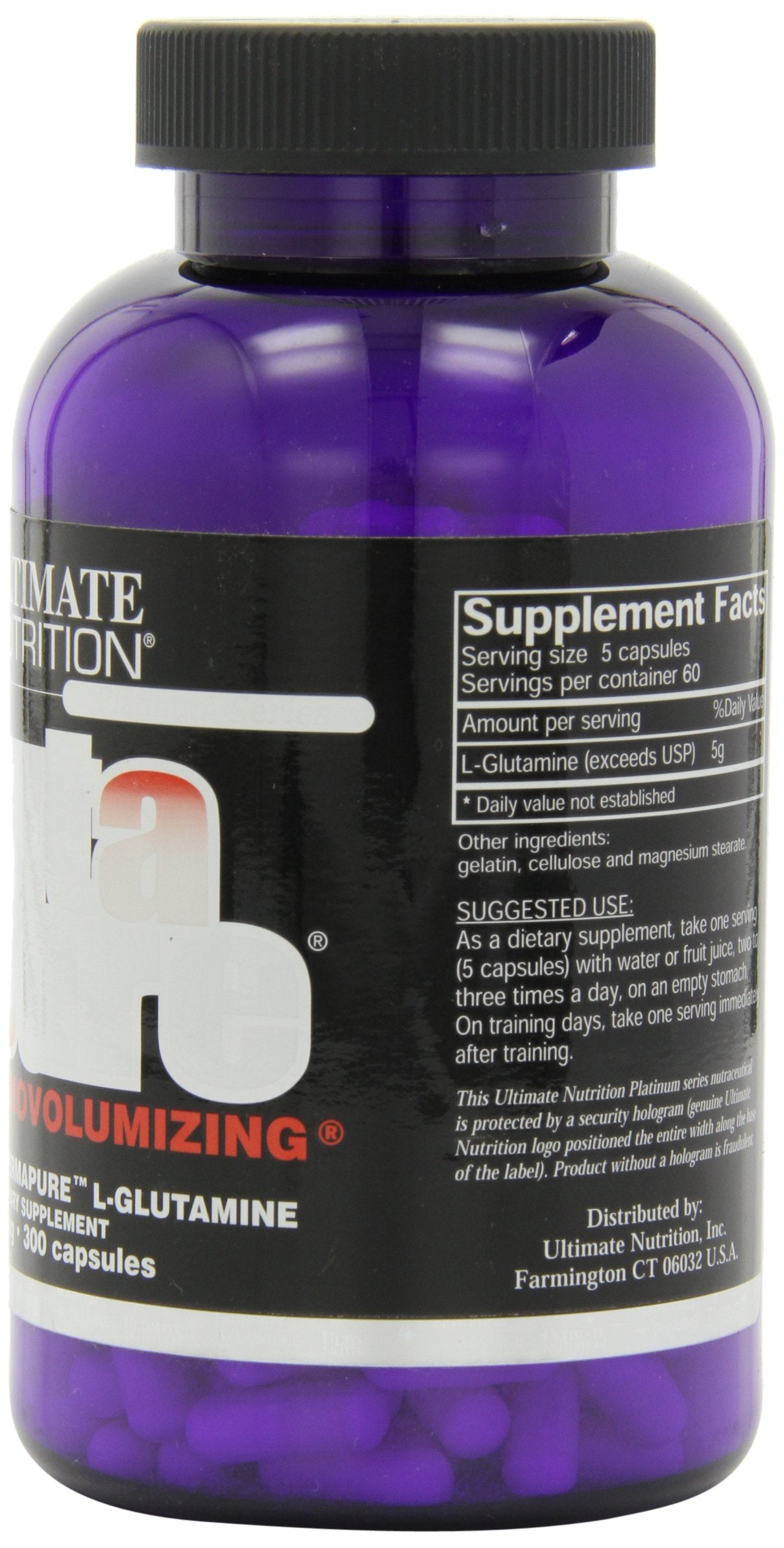 Ultimate Nutrition GlutaPure Micronized L-Glutamine Supplement, Support Muscle Development and Immune Health, for Men and Women, 1000mg, 300 Capsules
