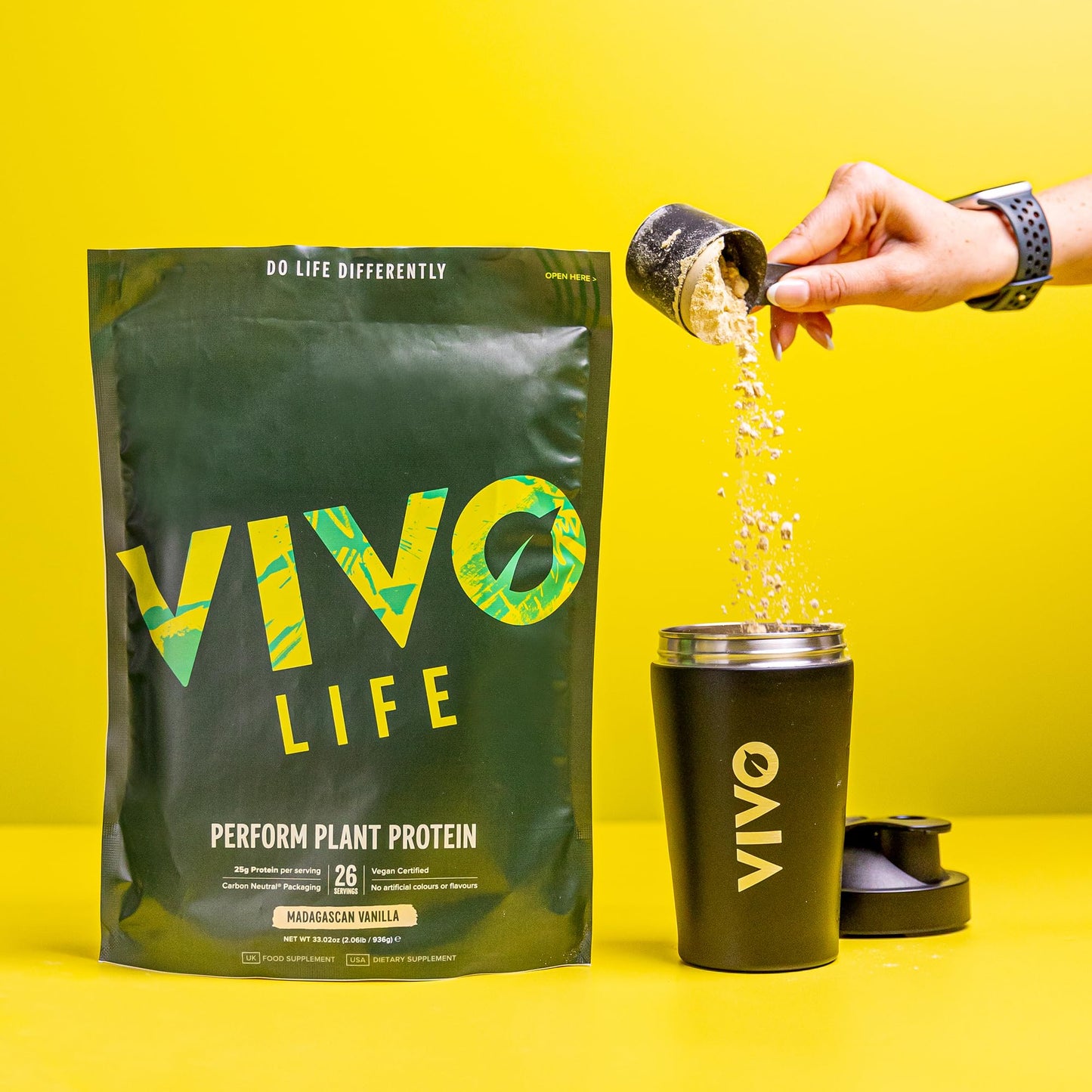 VIVO Life Perform - Raw Vegan Madagascan Vanilla Protein Powder | Pea & Hemp Protein Blend with BCAA | Gluten & Soy Free Protein Shake (33 oz)