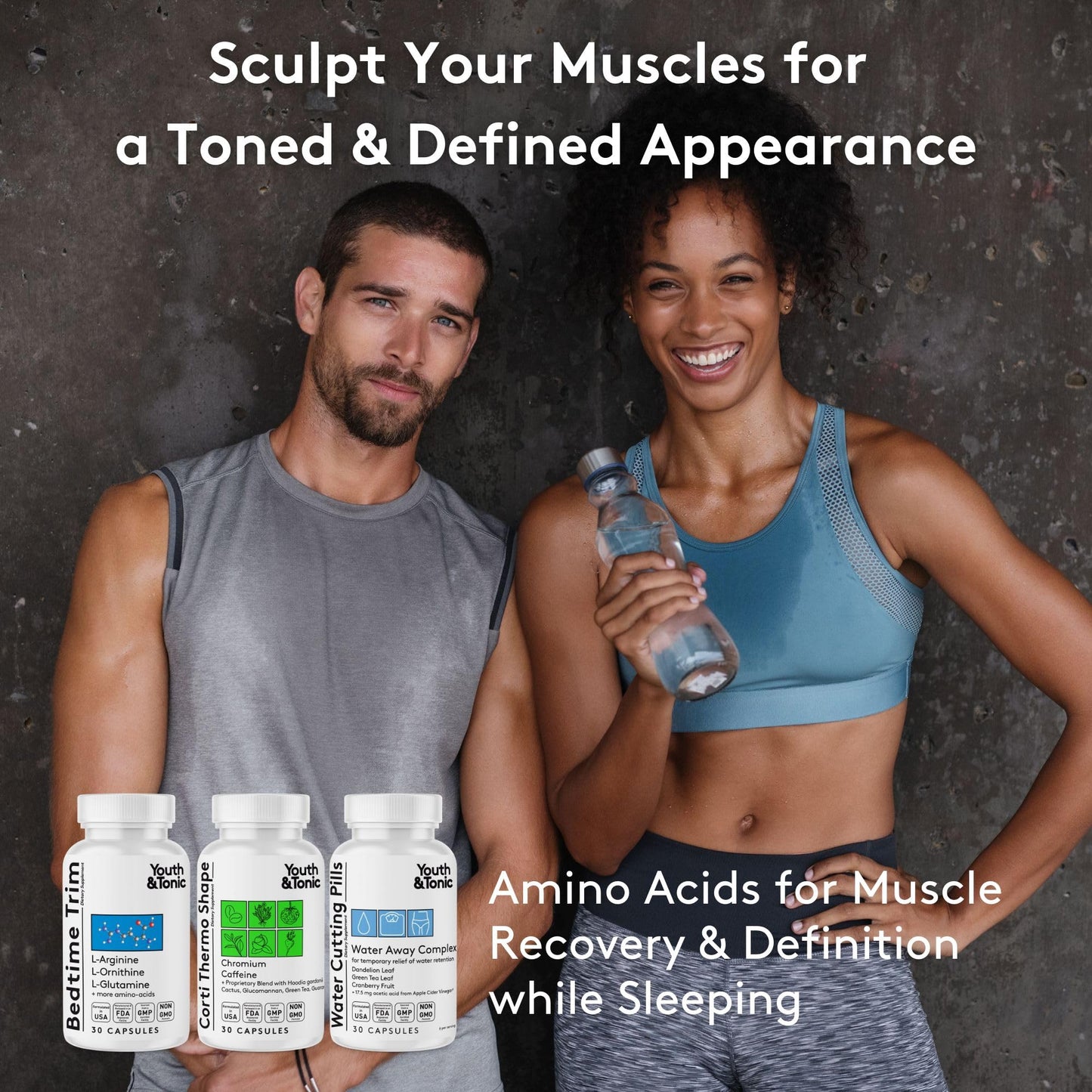 Youth & Tonic Lean Sculpt Defined Cleanse - Water Weight Away, Cortithermo Shape & Bedtime Trim for Detox Metabolism Bloating Energy & Dietary Discipline for Mindful Eating - 90 Pills for Women & Men