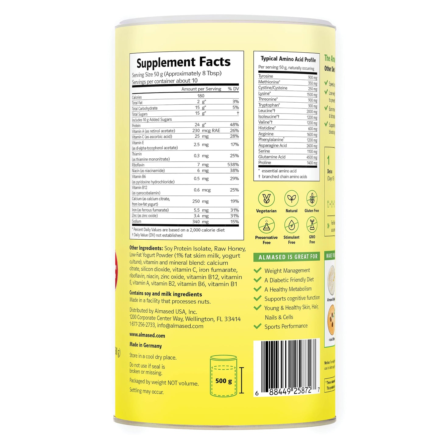 Almased Meal Replacement Shake - High Plant Base Protein Powder- Nutritional Weight Health Support Supplement - Original Flavor - 17.6 oz (4 pack)