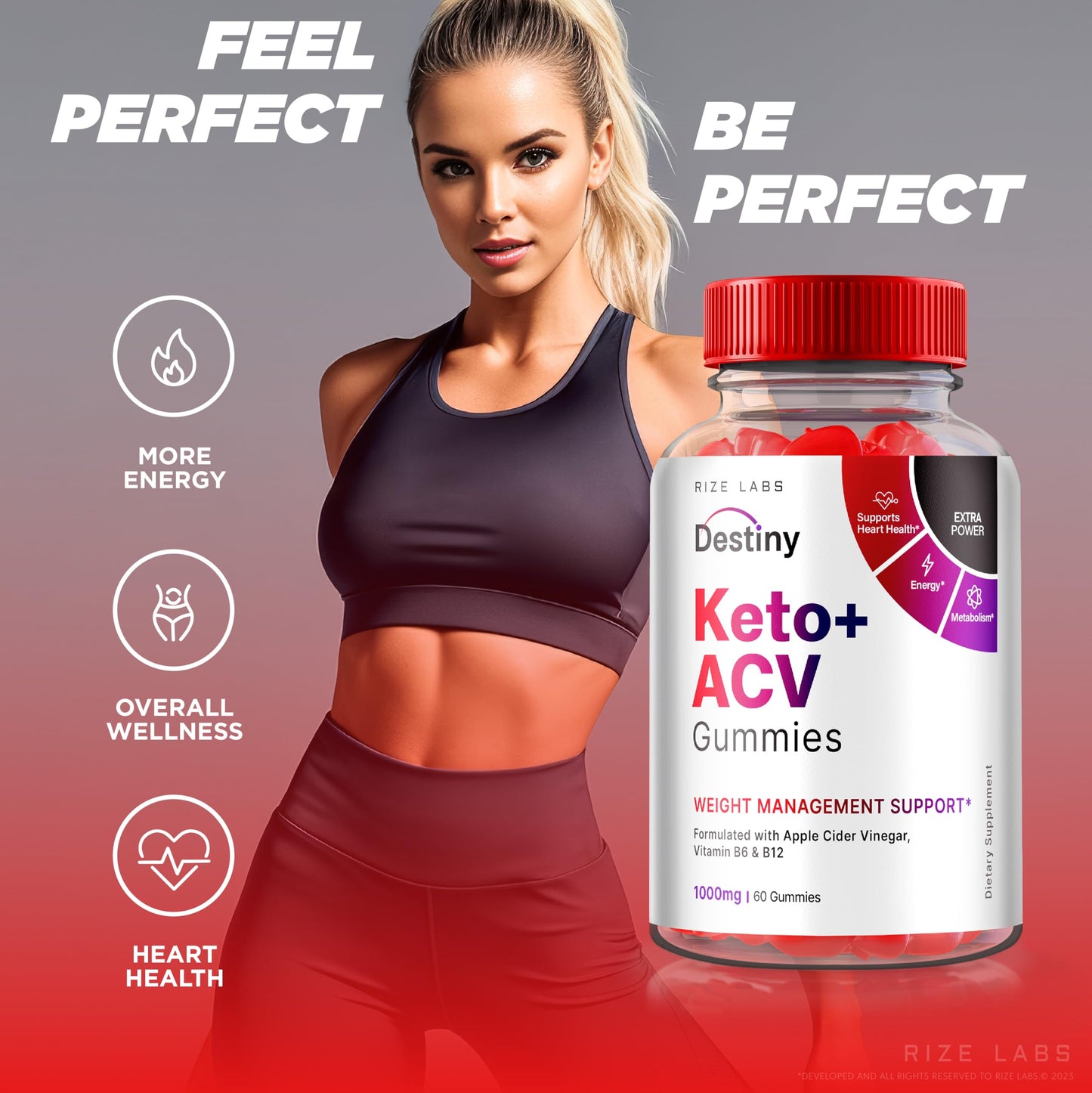 rize labs (Pack of 2 Destiny Keto+ACV Gummies for Advanced Weight Loss, Formulated with Apple Cider Vinegar, Vitamin B6 & B12 (120 Gummies)