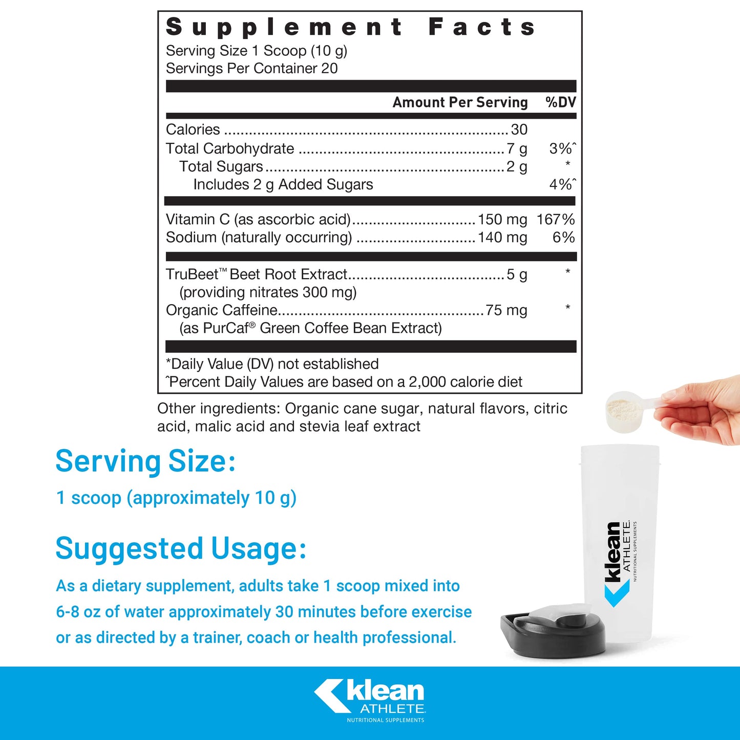 Klean ATHLETE Pre-Workout | Unique Formula with Beet Root Extract, Vitamin C, and Organic Caffeine to Support Athletic Endurance | 7 Ounces | Natural Lemon Tea Flavor