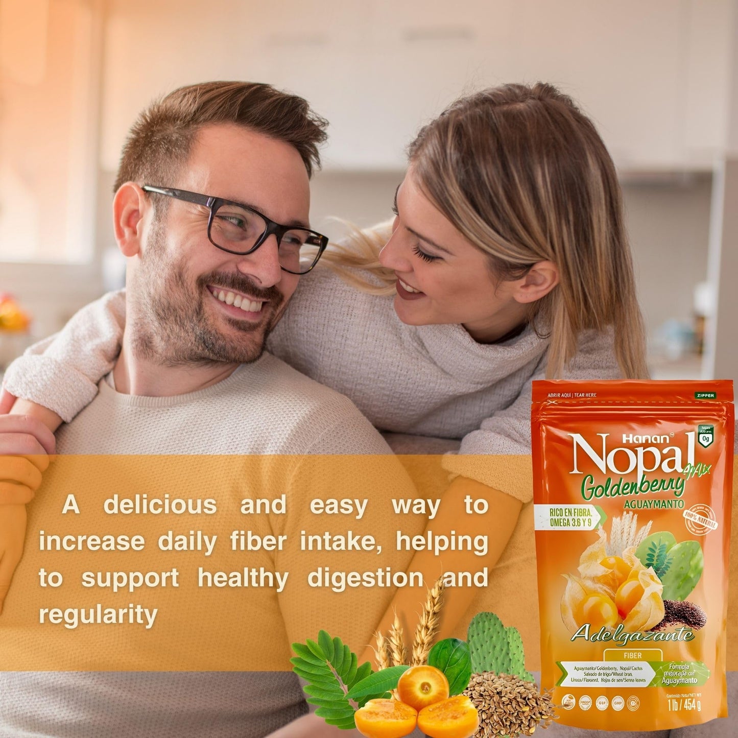 Nopal Mix Aguaymanto 454g - 100% Natural High-Fiber Goldenberry Blend for Digestive Health, Vegan, Non-GMO, Gluten-Free, Keto from Peru (16oz)