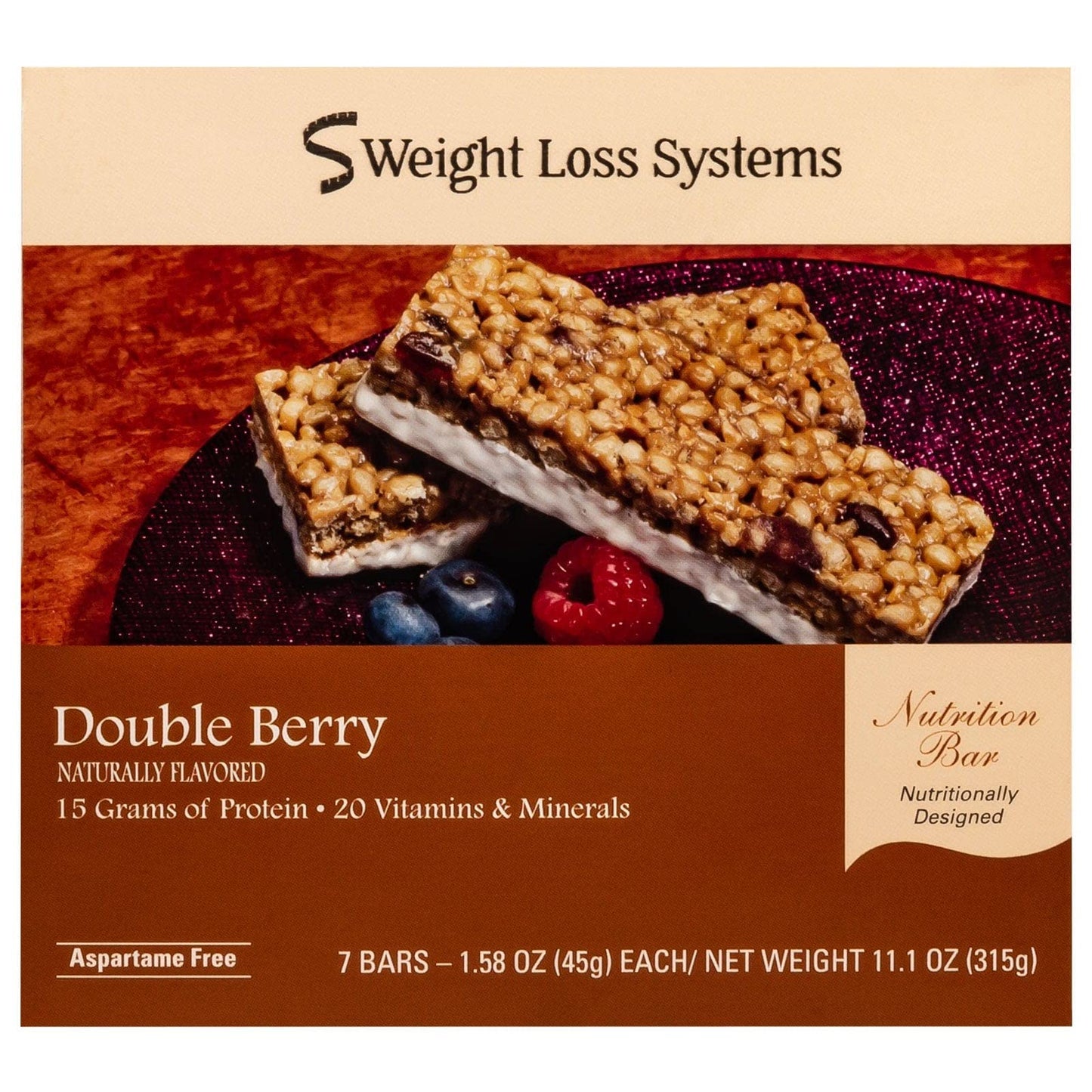 Weight Loss Systems Double Berry Protein Bars, 15g Protein, Low Calorie, Low Fat, Vitamin Fortified, Aspartame Free, High Fiber, Certified Kosher, 7 Count Box