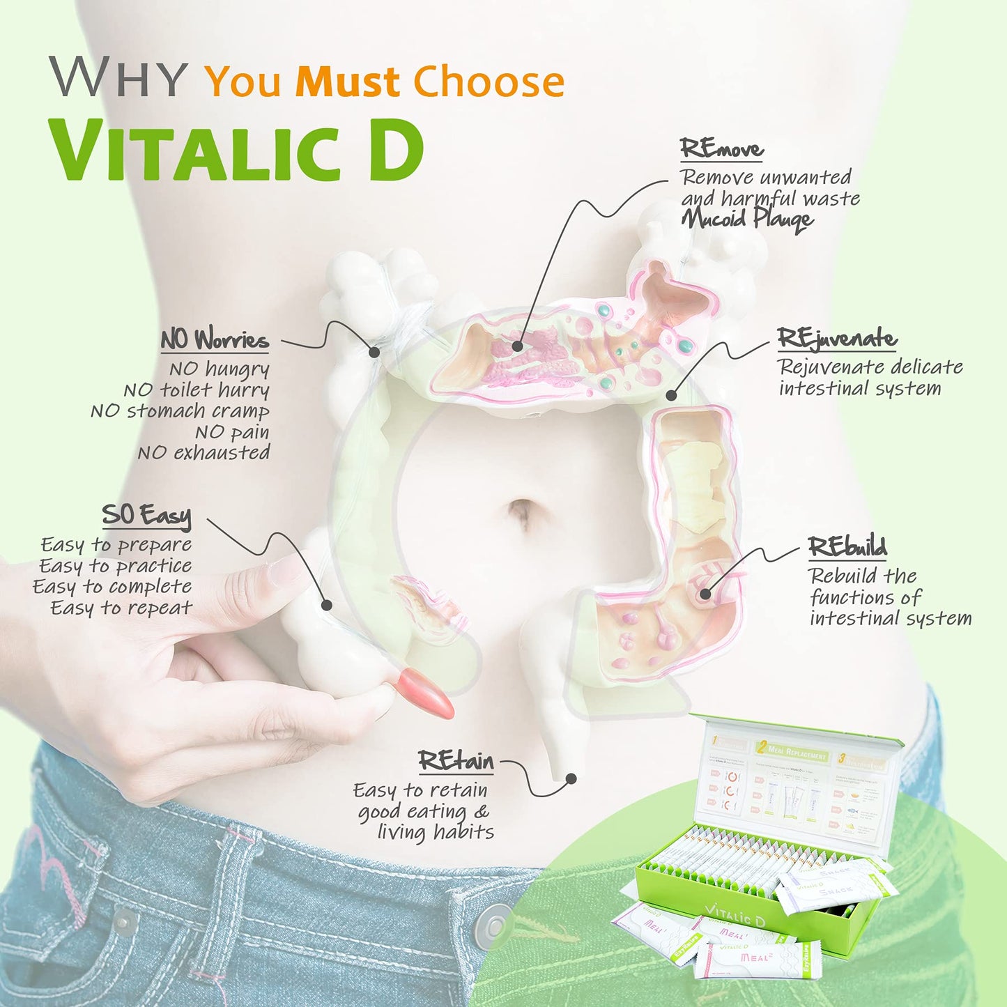 EzyRelife Cleanse Colon Naturally: Safe & Effective Cleanse at Home, Body Detox Program Benefits Gut Health with Oil Palm Fiber, Remove Mucoid Plaque from Bowel in Amazing Result - Vitalic D