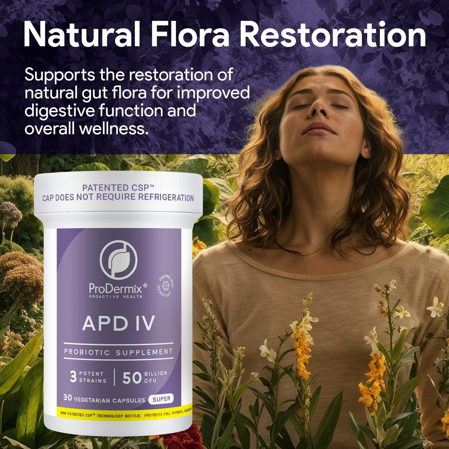 PRODERMIX APD IV Probiotic Supplement for Detoxification, 50 Billion CFU, Once Daily Probiotic Supplement for GI Tract Health and Detox, Lactobacillus + Bifidobacterium, Kosher (30 Count)