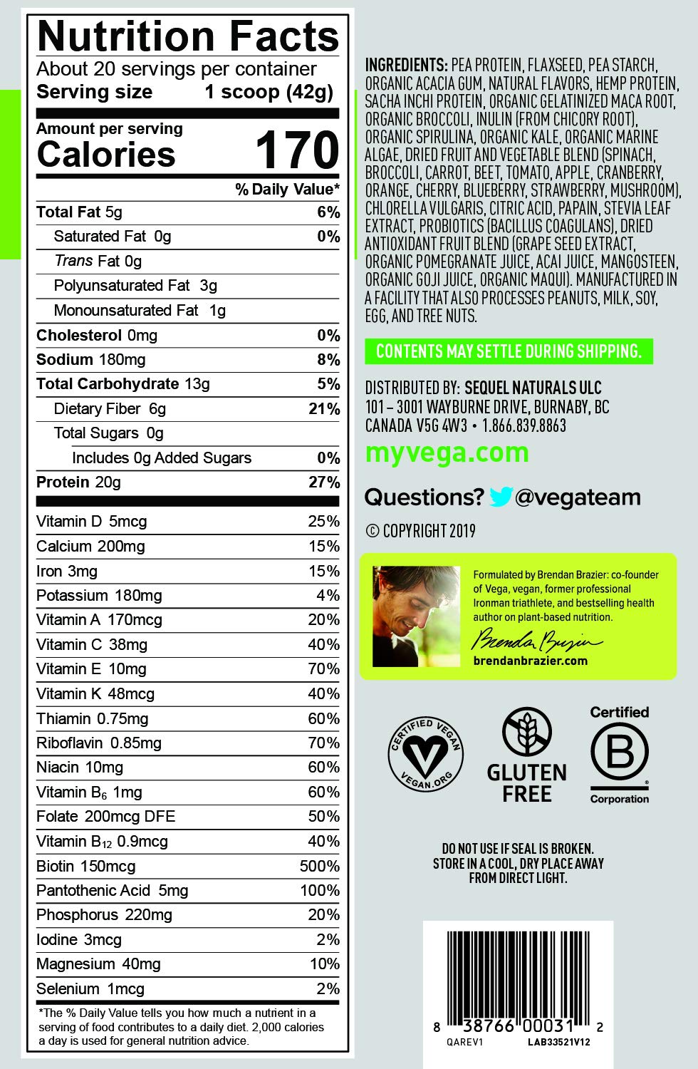 Vega One All-In-One Nutritional Shake Berry (20 Servings) - Plant Based Vegan Protein Powder, Non Dairy, Gluten Free, Non GMO, 30 Ounce (Pack of 1)