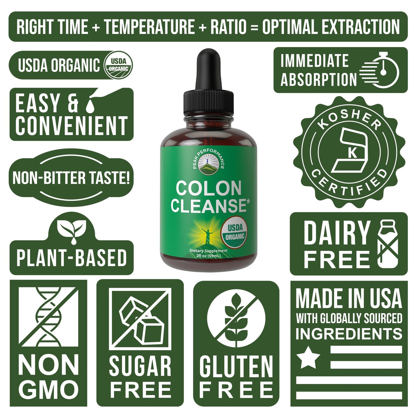 USDA Organic Colon Cleanse Liquid Drops. Vegan, Kosher Colon Cleanser & Detox Supplement with 10+ Super Gentle Organic Herbal Ingredients Including Cascara Sagrada Bark and Yellow Dock Root