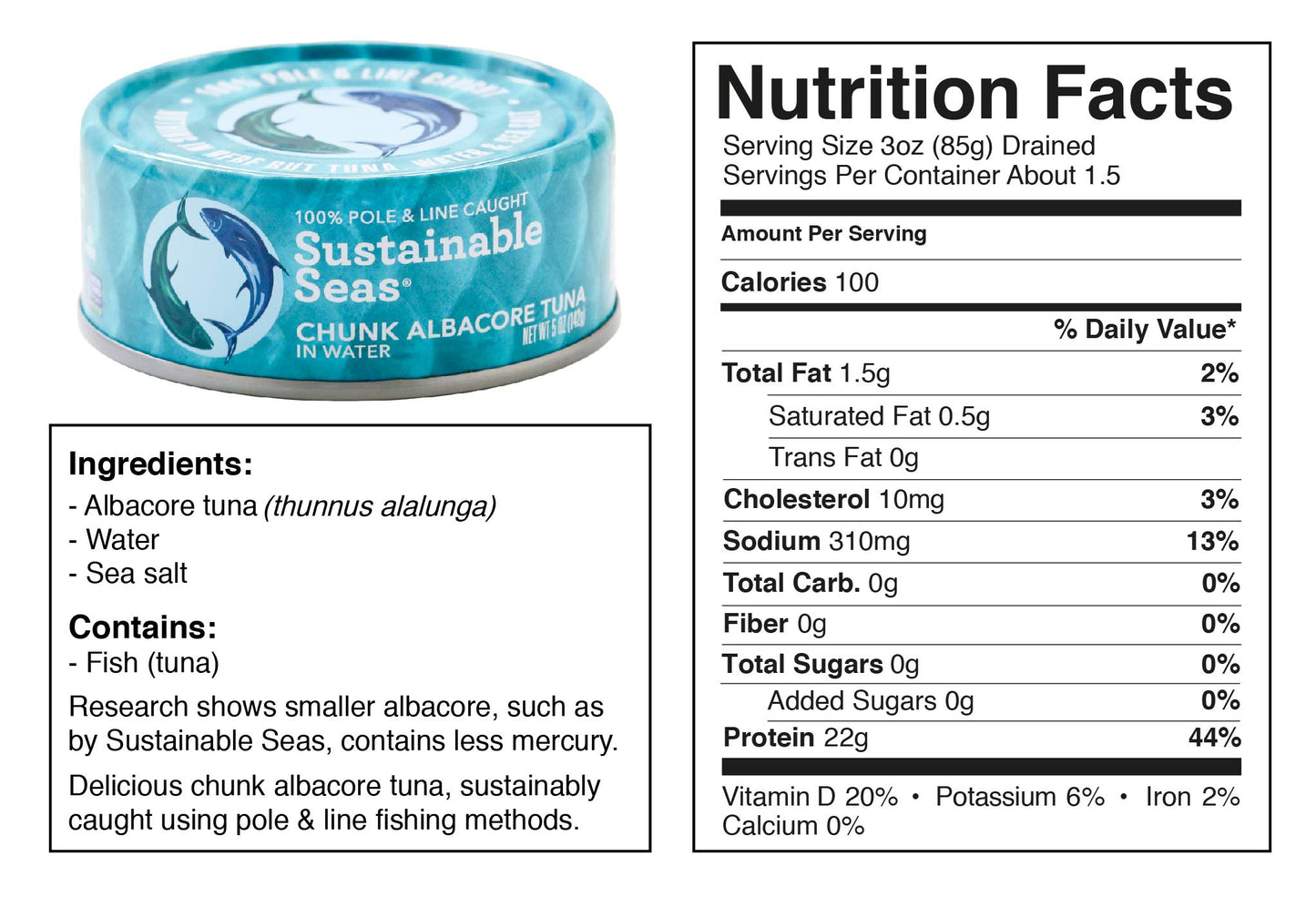 Sustainable Seas Chunk Albacore Tuna in Water Kosher NonGMO 5 Ounce Pack of 12