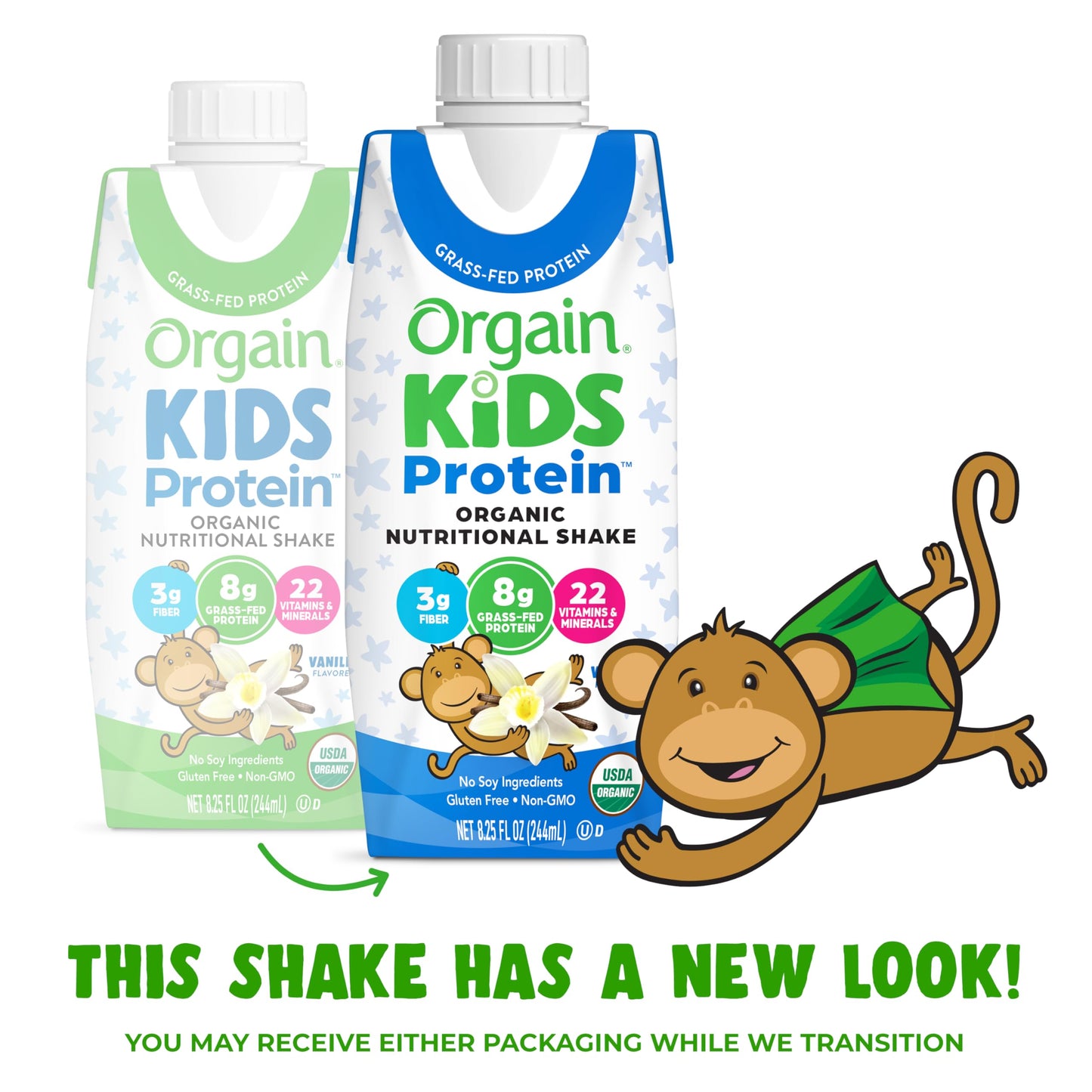Orgain Organic Kids Nutritional Protein Shake, Vanilla, Healthy Kids Snacks, 8g Dairy Protein, 3g Fiber, 22 Vitamins & Minerals, No Soy ingredients, Gluten Free, Non-GMO, 8.25 Fl Oz (Pack of 12)