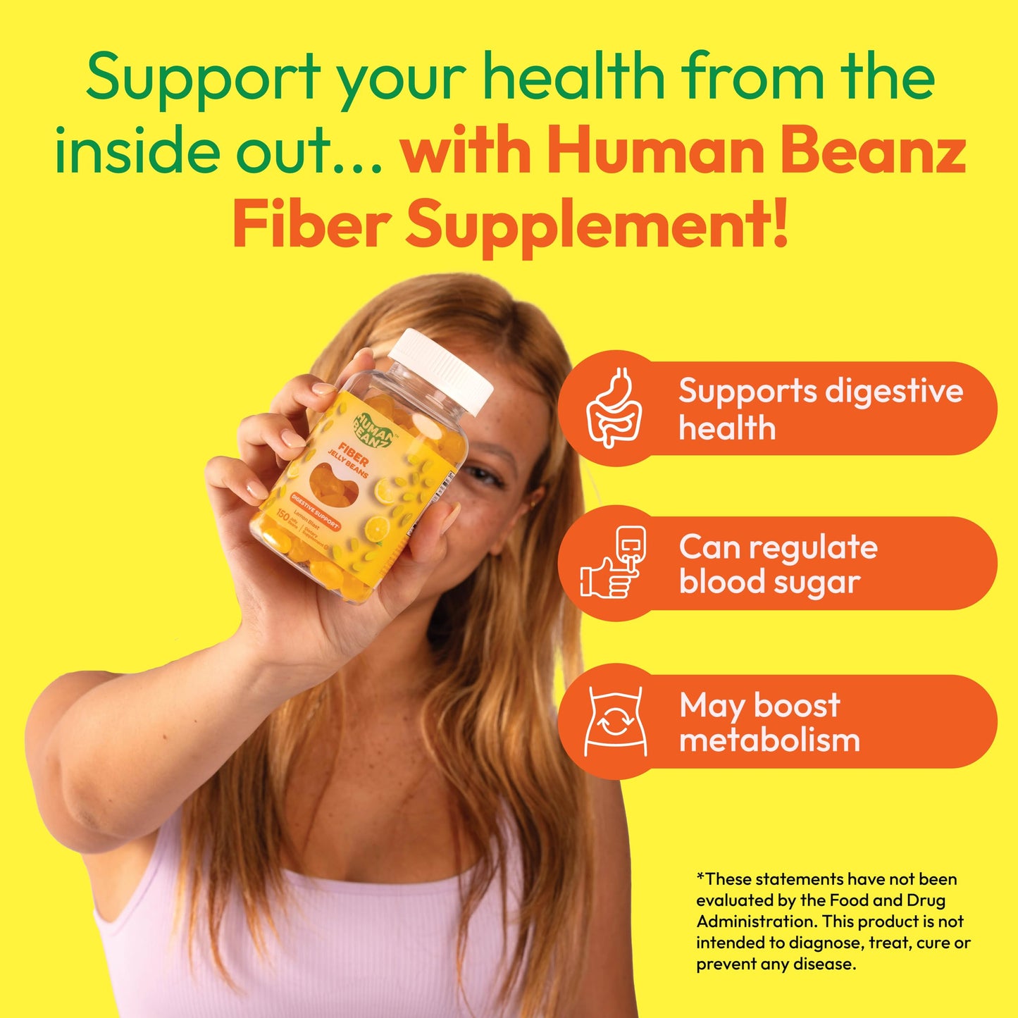 Human Beanz Fiber Jelly Bean Gummies for Adults, Fiber Supplement for Digestive Health, Vegetarian Fiber Gummy, 150 Jellybeans