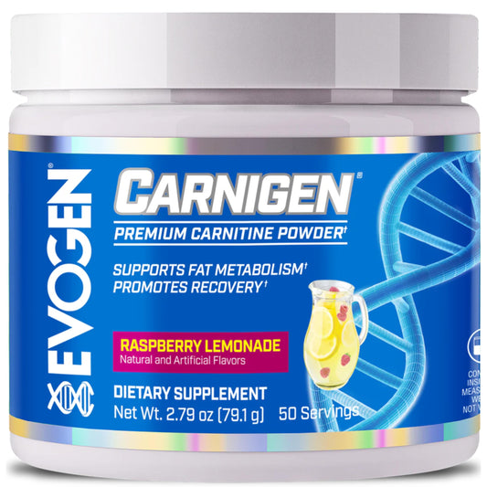 Evogen Carnigen - Premium Carnitine Powder | Supports Fat Metabolism & Promotes Recovery | Stimulant-Free L Carnitine Supplement Matrix with Acetyl L-Carnitine | Raspberry Lemonade | 50 Servings
