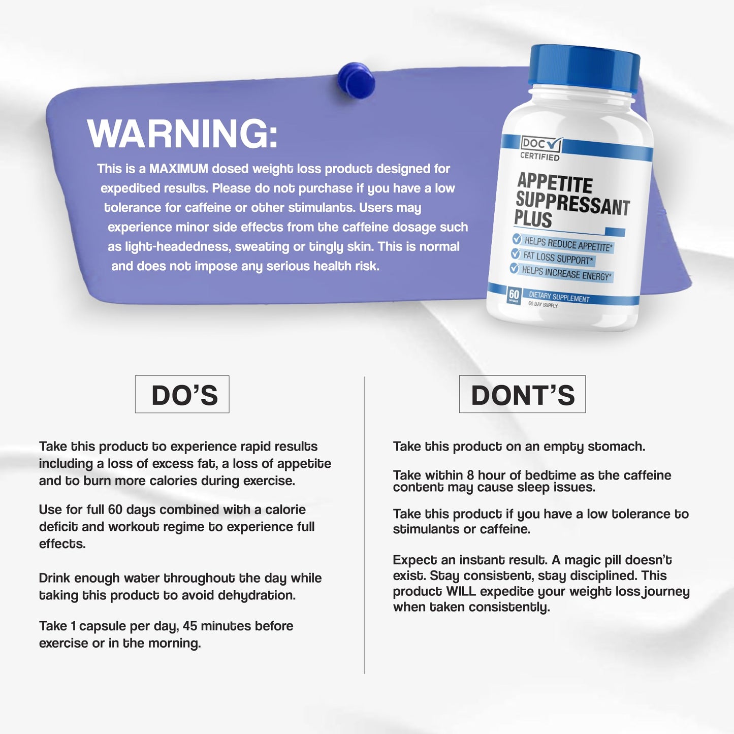 Doc Certified | #1 Strongest Appetite Suppressant for Weight Loss Pills for Women & Men | Fat Burner Supplement, Metabolism Booster, Carb Blocker | Extra Strength Diet Pills That Work Fast - 60 Dose