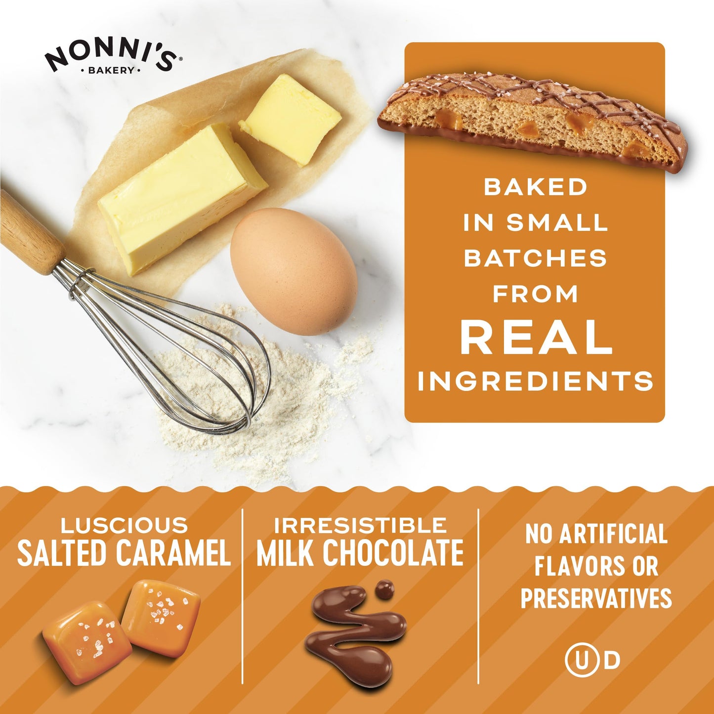 Nonnis Salted Caramel Biscotti Italian Cookies  3 Boxes  Biscotti Individually Wrapped Cookies  Italian Biscotti Cookies wRich Milk Chocolate  Sea Salt  Kosher  672 oz
