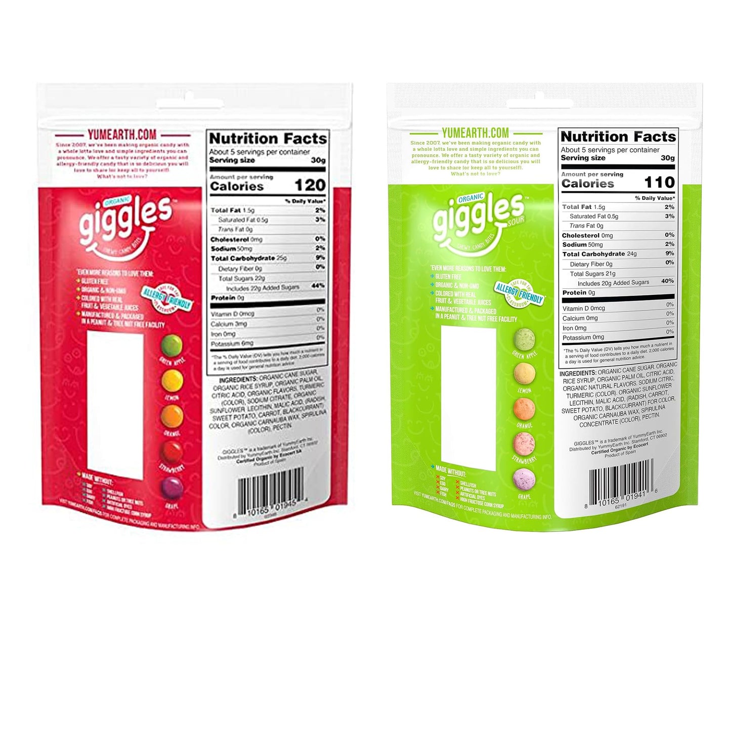 Yumearth Giggles and Sour Giggles 5oz Bundle with Variety Box Mints Resealable Bags