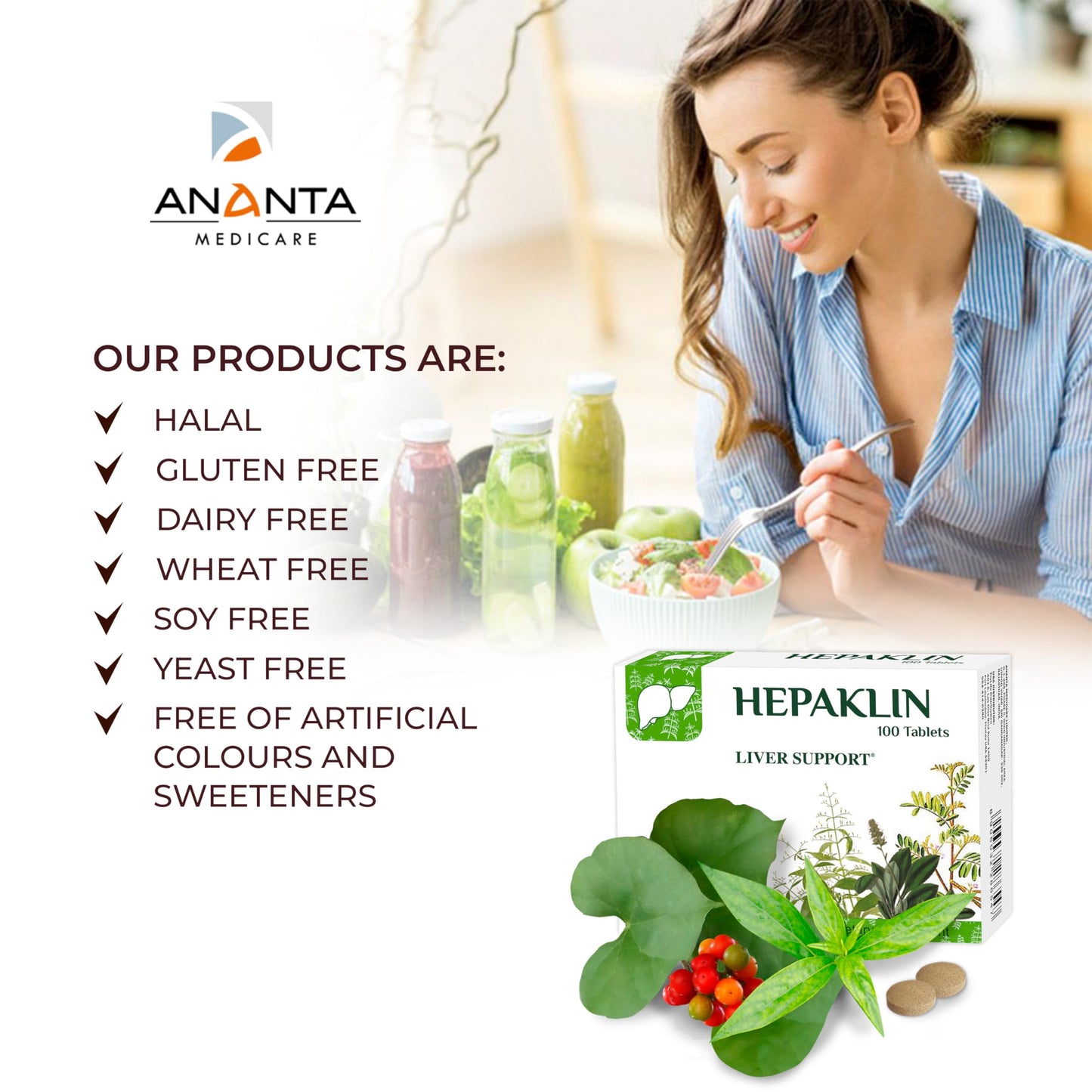 Ananta Medicare USA Hepaklin Liver Support Supplement - Herbal Formula for Liver Health & Bile Flow - Supports Natural Detox & Fat Metabolism - 120 Tablets