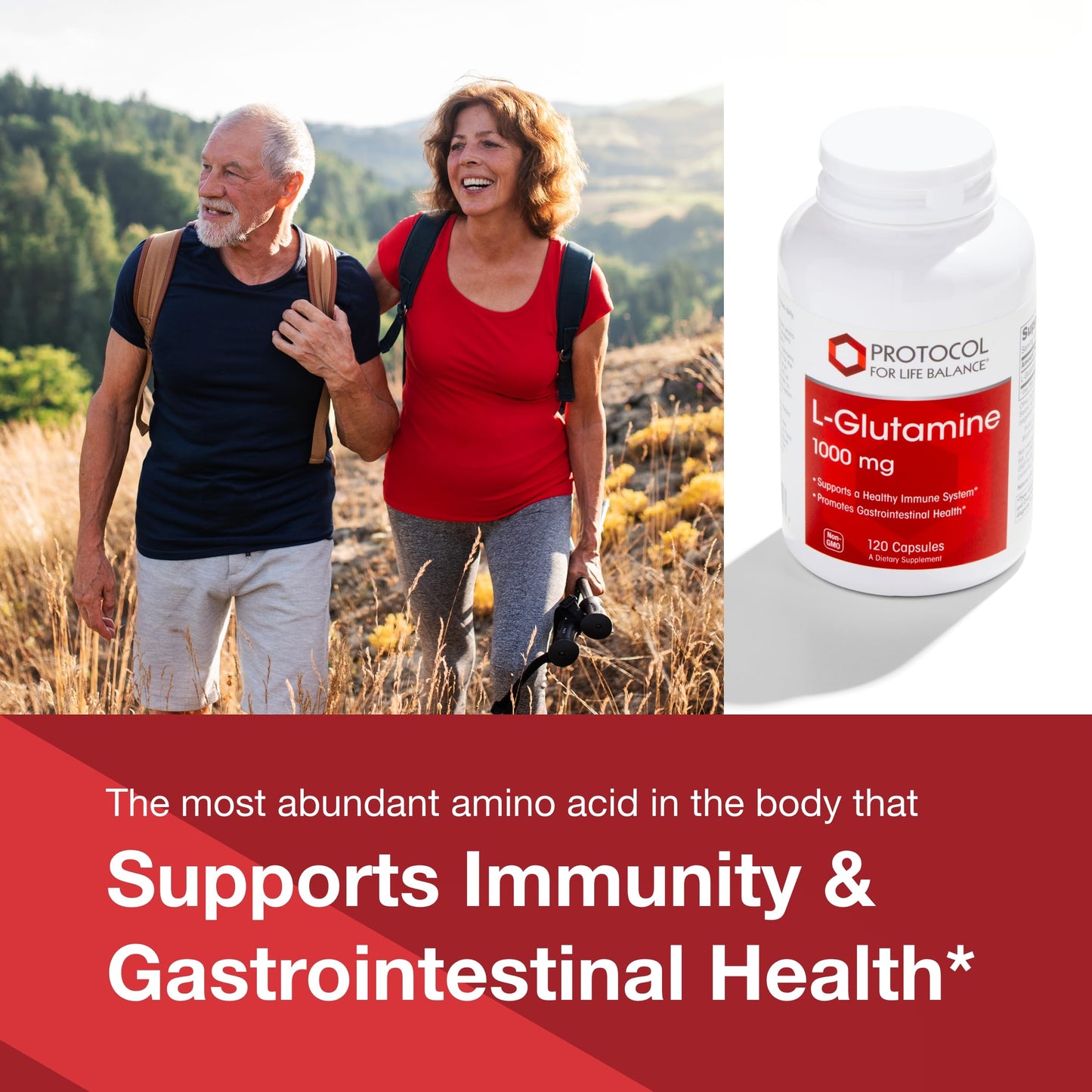 PROTOCOL FOR LIFE BALANCE L-Glutamine 1000mg - Amino Acid - Muscle Tissue, Gut Health Immune Health - 120 Veg Caps