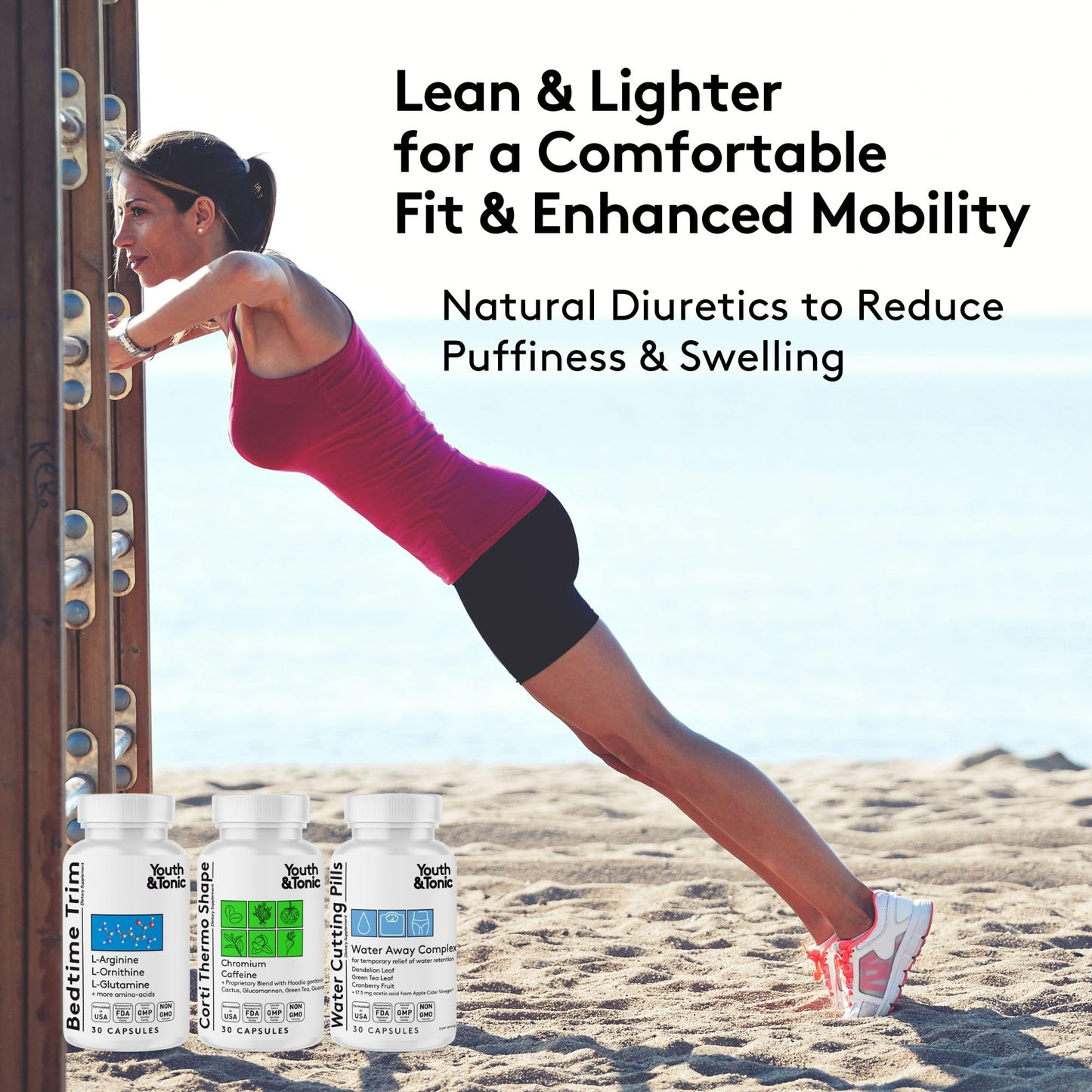 Youth & Tonic Lean Sculpt Defined Cleanse - Water Weight Away, Cortithermo Shape & Bedtime Trim for Detox Metabolism Bloating Energy & Dietary Discipline for Mindful Eating - 90 Pills for Women & Men