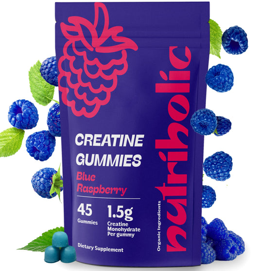 Nutriholic Creatine Monohydrate Gummies for Men and Women - Easy to Digest, Vegan, Gluten-Free, Non-GMO, 1.5g of Creatine per Gummy - 45ct (45 Count, Blue Raspberry)