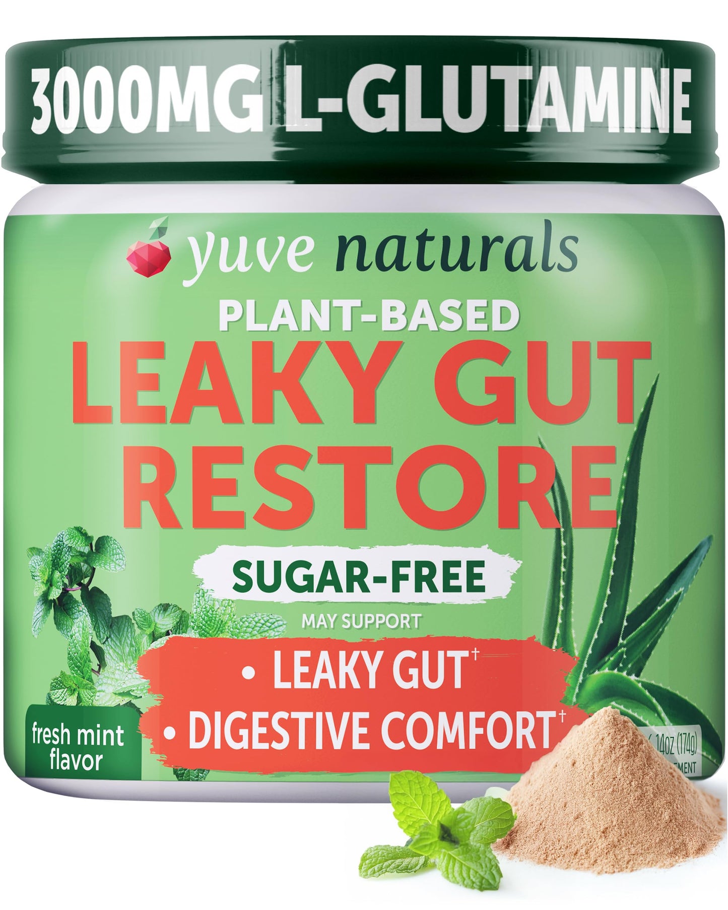Yuve Gut Health Restore, Vegan & Non-GMO Leaky Gut Repair Supplements, Helps to Relief Bloating, Heartburn, Constipation, Gas & SIBO, with L-Glutamine, Licorice, & Aloe, Pharmaceutical Grade, 30 Servs