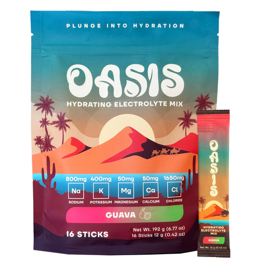 Oasis Electrolyte Powder - Sugar Free, Zero Calorie, Natural Flavor Hydration Packets for Workout or Going Out | ORS Hydration Powder Solution with 5 Electrolytes, Vitamin C | Guava (16 Sticks)