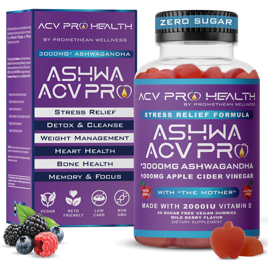 Ashwa ACV Pro Health - Sugar Free Apple Cider Vinegar Gummies, Ashwagandha Gummies, Advanced Keto ACV Gummies, Ashwagandha Supplements with Vitamin D, Stress Relief Supplement,1g Carbs Per Gummy Golo
