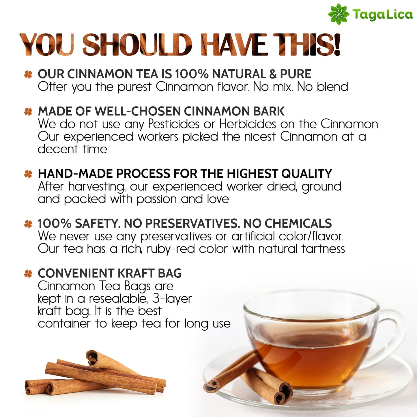 Tagalica 25 Cinnamon Tea Bags 100 Natural  Pure from Cinnamon Sticks Cinnamon Herbal Tea Cinnamon Stick Herbal Spice Tea No Sugar No Caffeine No Gluten Vegan