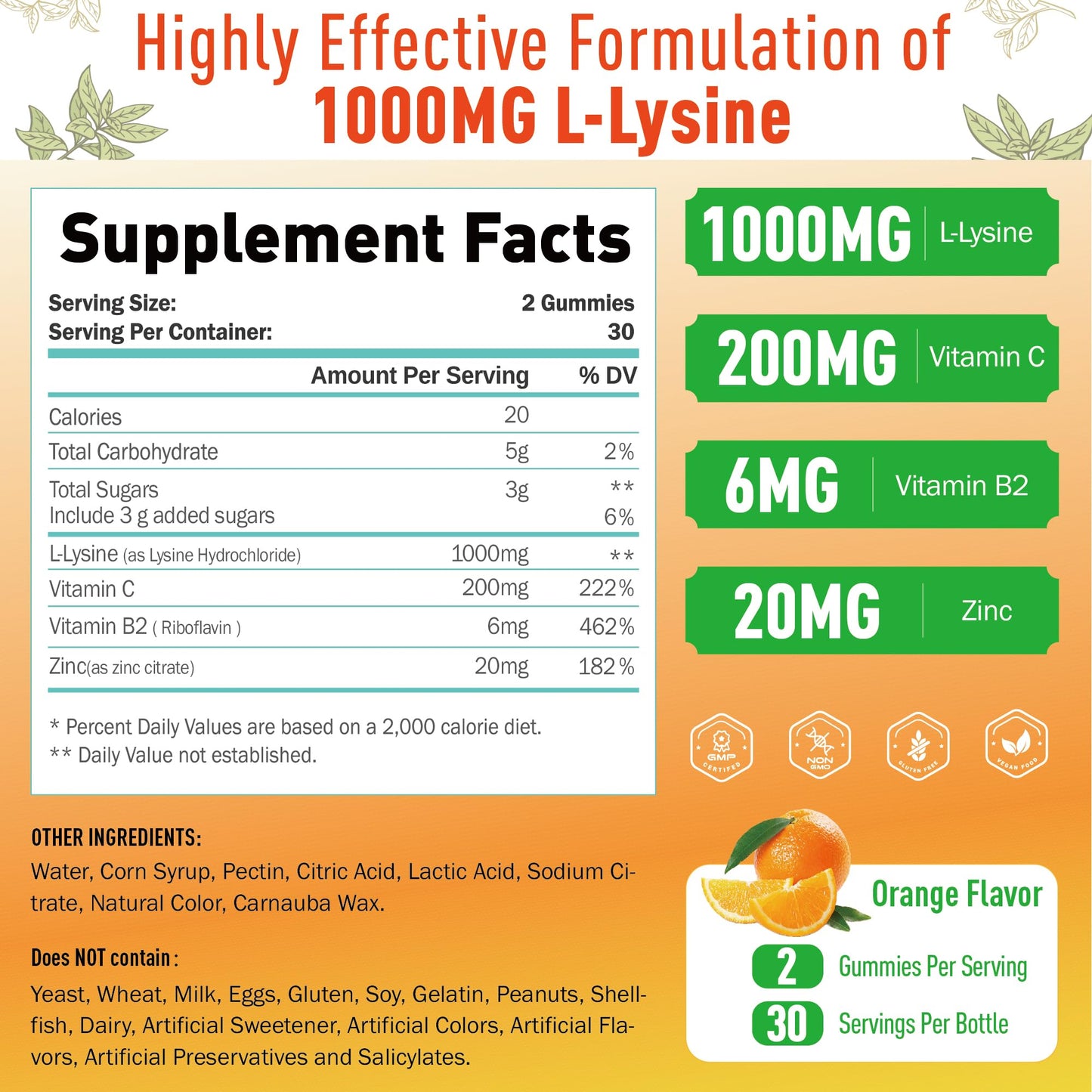 L-Lysine Gummies 1000 mg, Cold Sore Supplement with Immune Support for Lips & Oral, Chewable L Lysine Gummies for Adults & Kids, Boost Immune & Collagen, Non-GMO, Vegan, Gluten Free - 60 Counts