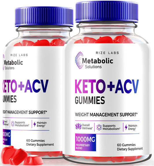rize labs (Pack of 2 Metabolic Solutions Keto + ACV Gummies for Advanced Weight Loss, Formula Supplement, Reviews (120 Gummies)