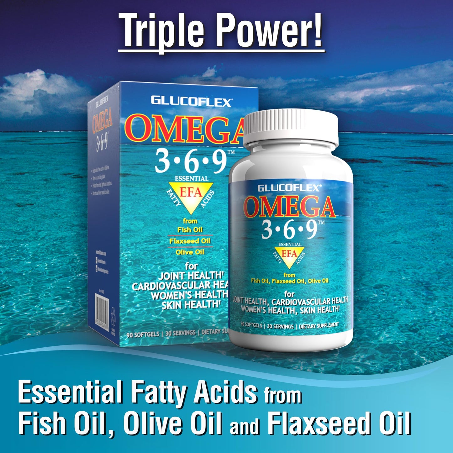vGlucoflex Omega 3-6-9, Omegas from EPA/DHA Fish Oil for Joint Health, 30 servings