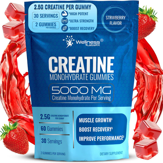 Creatine Gummies 5000mg, 30 Servings Creatine Monohydrate Gummies - Creatine for Women, Strawberry Flavor Creatine for Men, Muscle Growth, Strength, and Recovery, Vegan, Non-GMO, Gluten Free