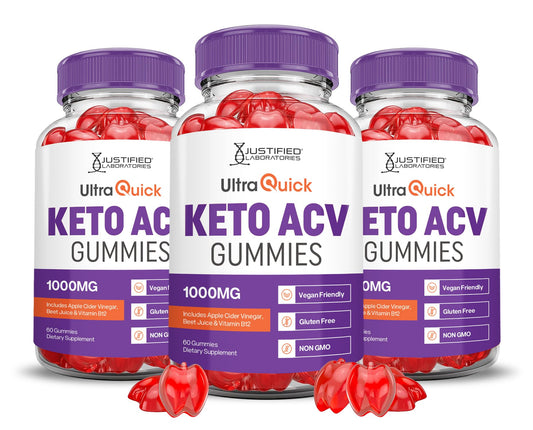 (3 Pack) Ultra Quick Keto ACV Gummies Advanced Formula 1000MG Ultraquick Keto Gummies Apple Cider Vinegar Formulated with Pomegranate Beet Juice Powder B12 Vegan Non GMO 180 Gummys