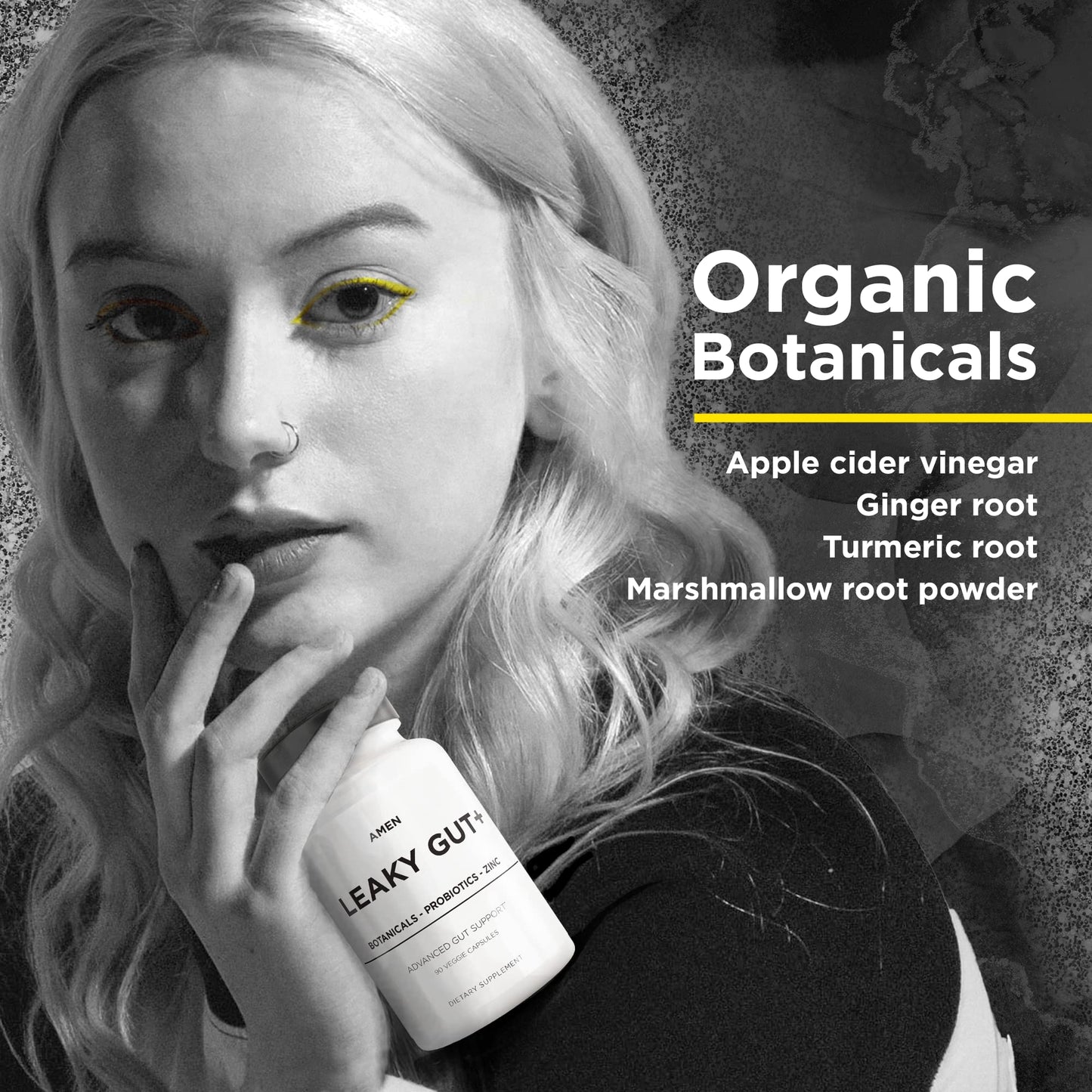 Amen Leaky Gut Supplement - Advanced Formula with Bioavailable L Glutamine, Zinc, Turmeric, DGL Licorice Root - Marshmallow Root - Probiotics & Fermented Prebiotics - Vegan, Non-GMO - 90 Capsules