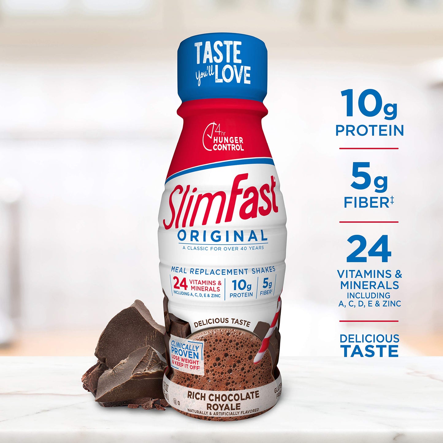 SlimFast Meal Replacement Shake, Original Rich Chocolate Royale, 10g of Ready to Drink Protein for Weight Loss, 11 Fl. Oz Bottle, 8 Count
