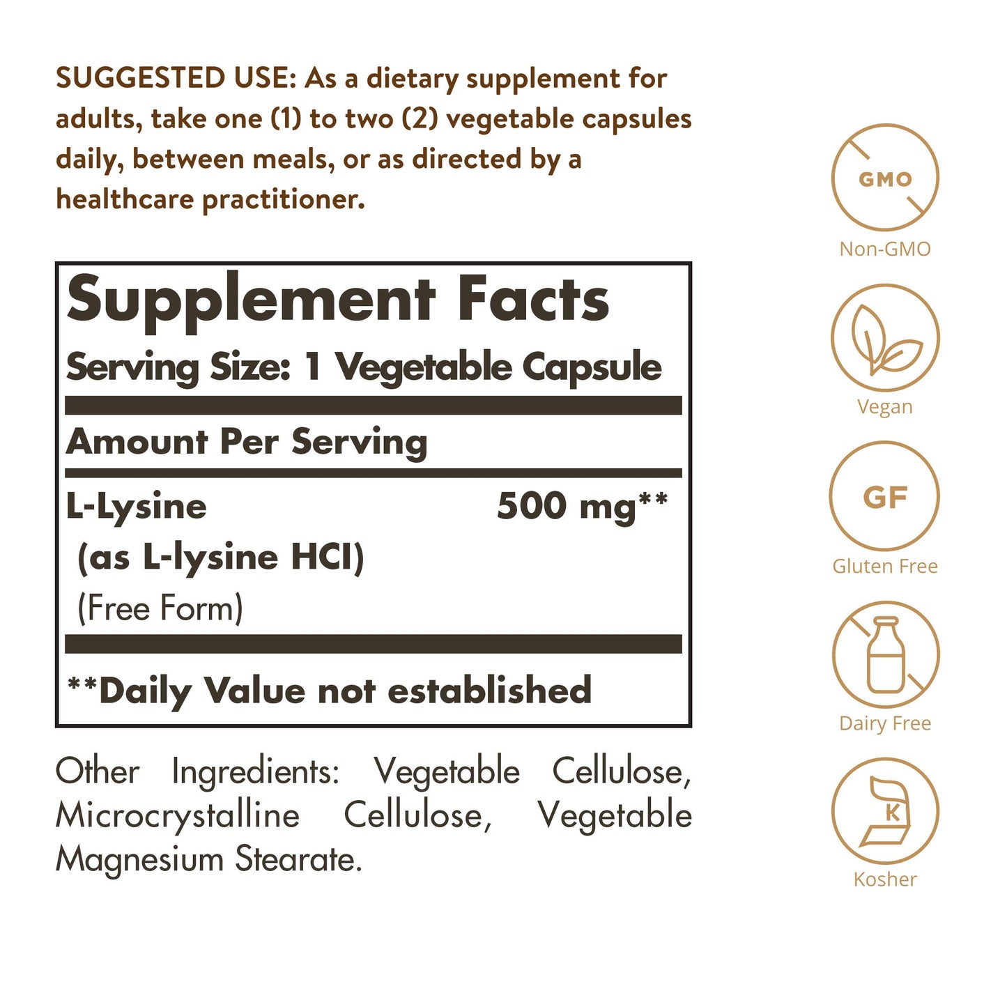 Solgar L-Lysine 500 mg, 250 Vegetable Capsules - Enhanced Absorption & Assimilation - Promotes Integrity of Skin & Lips - Collagen Support - Amino Acids - Non-GMO, Vegan, Gluten Free