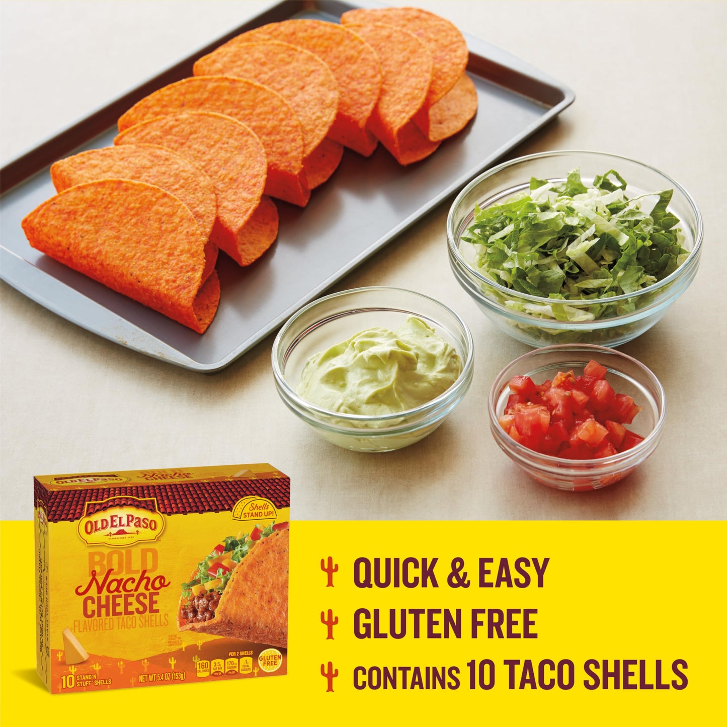 Old El Paso Stand N Stuff Bold Nacho Cheese Flavored Taco Shells 10count Pack of 6