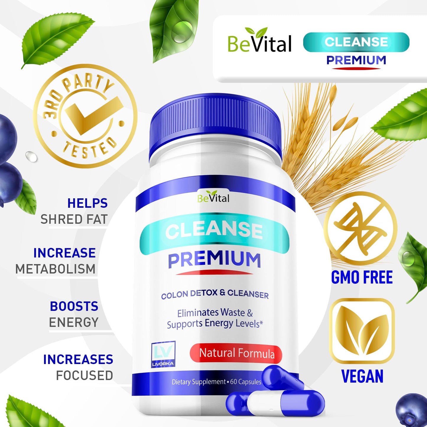 2 Pack - Bevital Cleanse Premium, Cleanse Premium, Bevital Healthy Digestion, Bevital Advanced Cleanse Formula 120 Capsules for 60 Days, Premium Cleanse, for Gut Health Premium Cleanse.