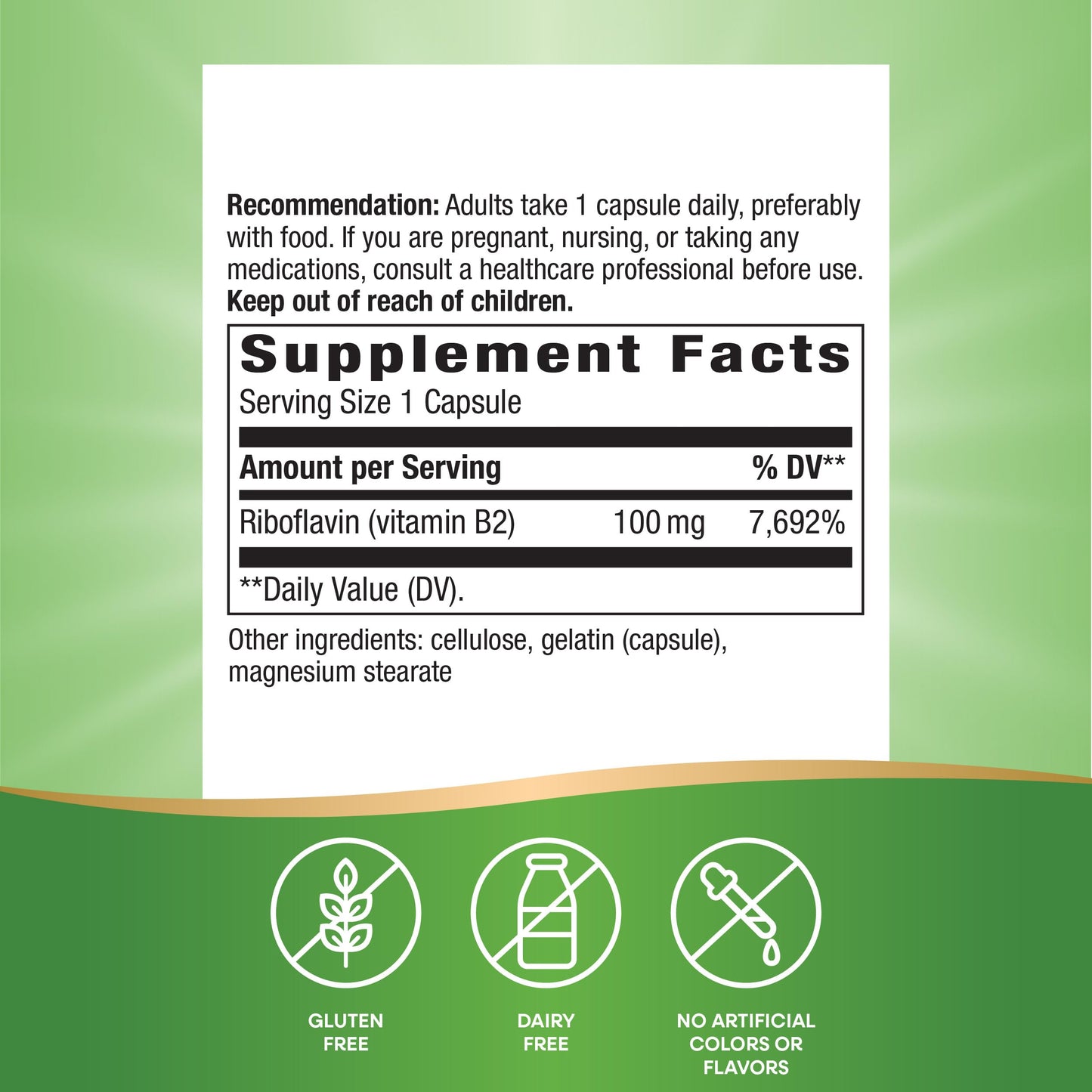 Nature's Way Riboflavin Vitamin B2, Supports Cellular Energy Production*, High Potency Riboflavin, 100 mg per Serving, 100 Capsules (Packaging May Vary)