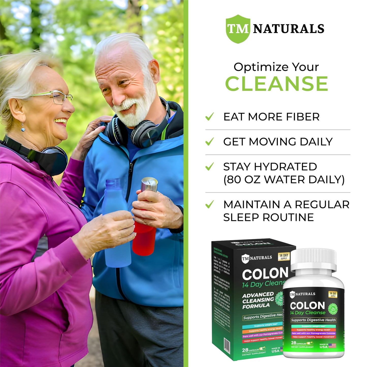 TM NATURALS Colon 14 Day Cleanse - Support Gut Health, Cleanse and Detox - Finest Herbs Like Psyllium Hush, Cascara Sagrada & Senna Leaf - 28 Capsules - 2 Bottles