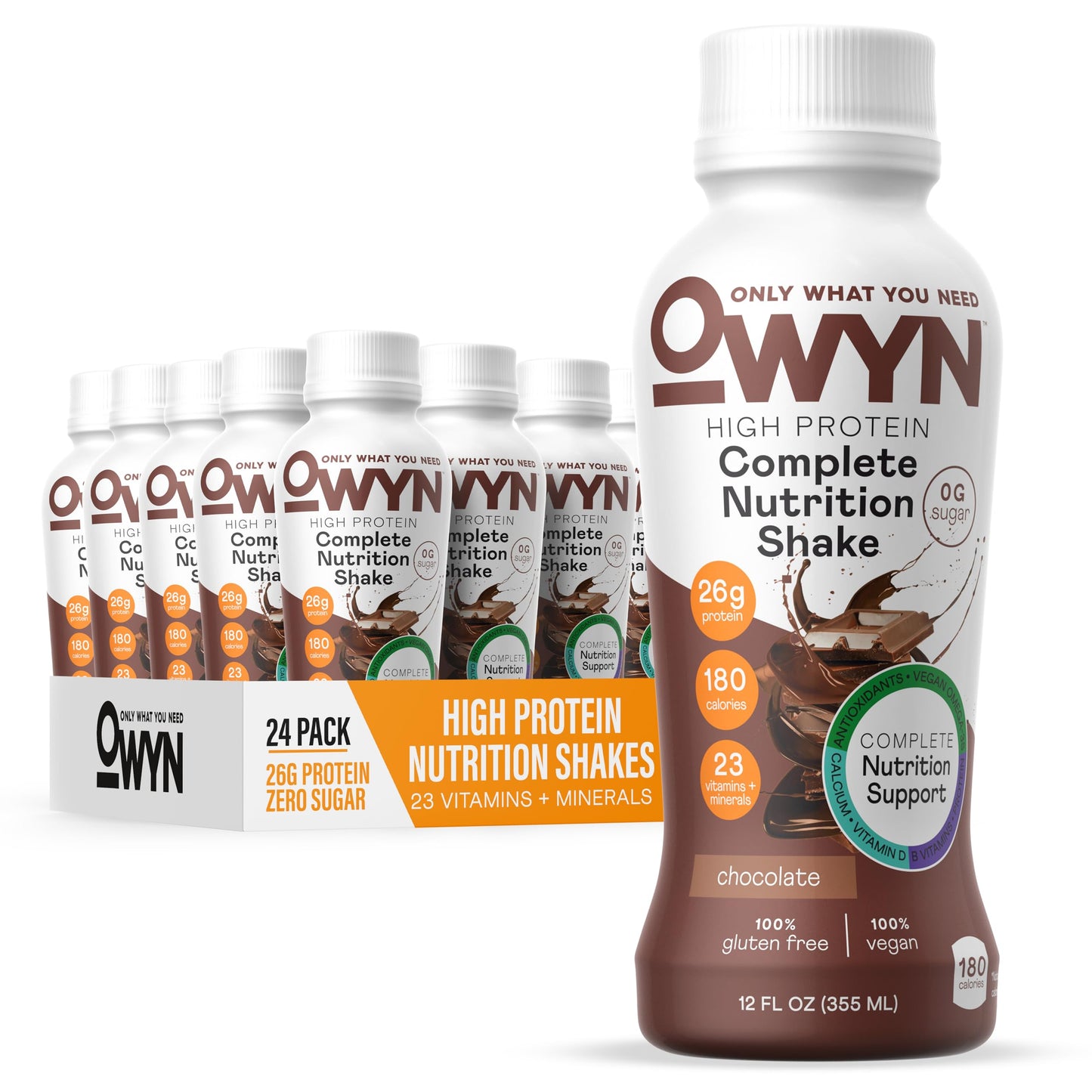 OWYN Only What You Need High Protein Plant Based Complete Nutrition Shake, Chocolate, 12 Fl Oz (24 Pack)