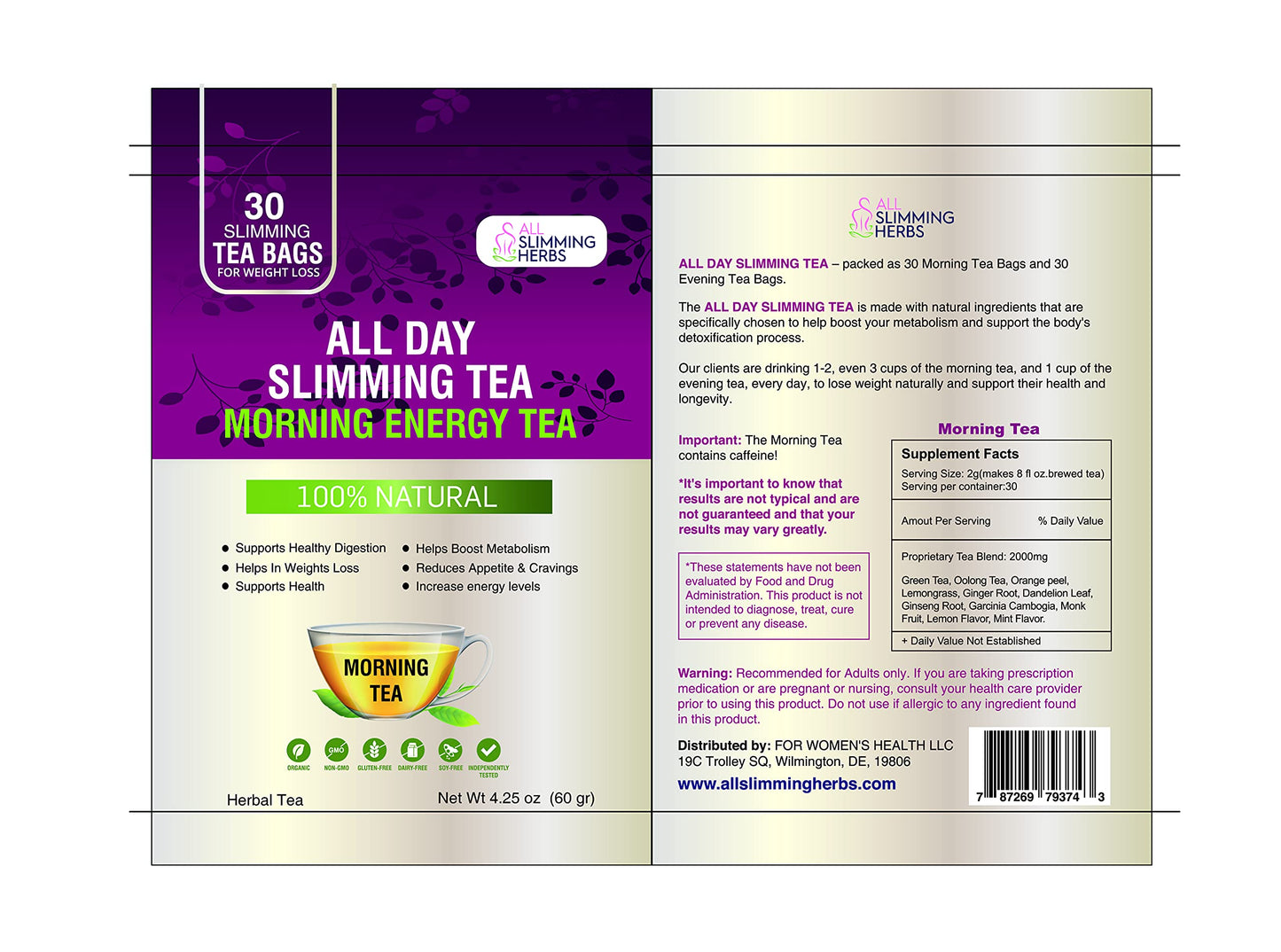 ALL SLIMMING HERBS All Day Slimming Tea For Weight Loss - All Natural 30 Days Detox Tea That Flattens Tummy - Daytime Energy Boost Tea 30 Bag+ Evening Detox Tea 30 Bag