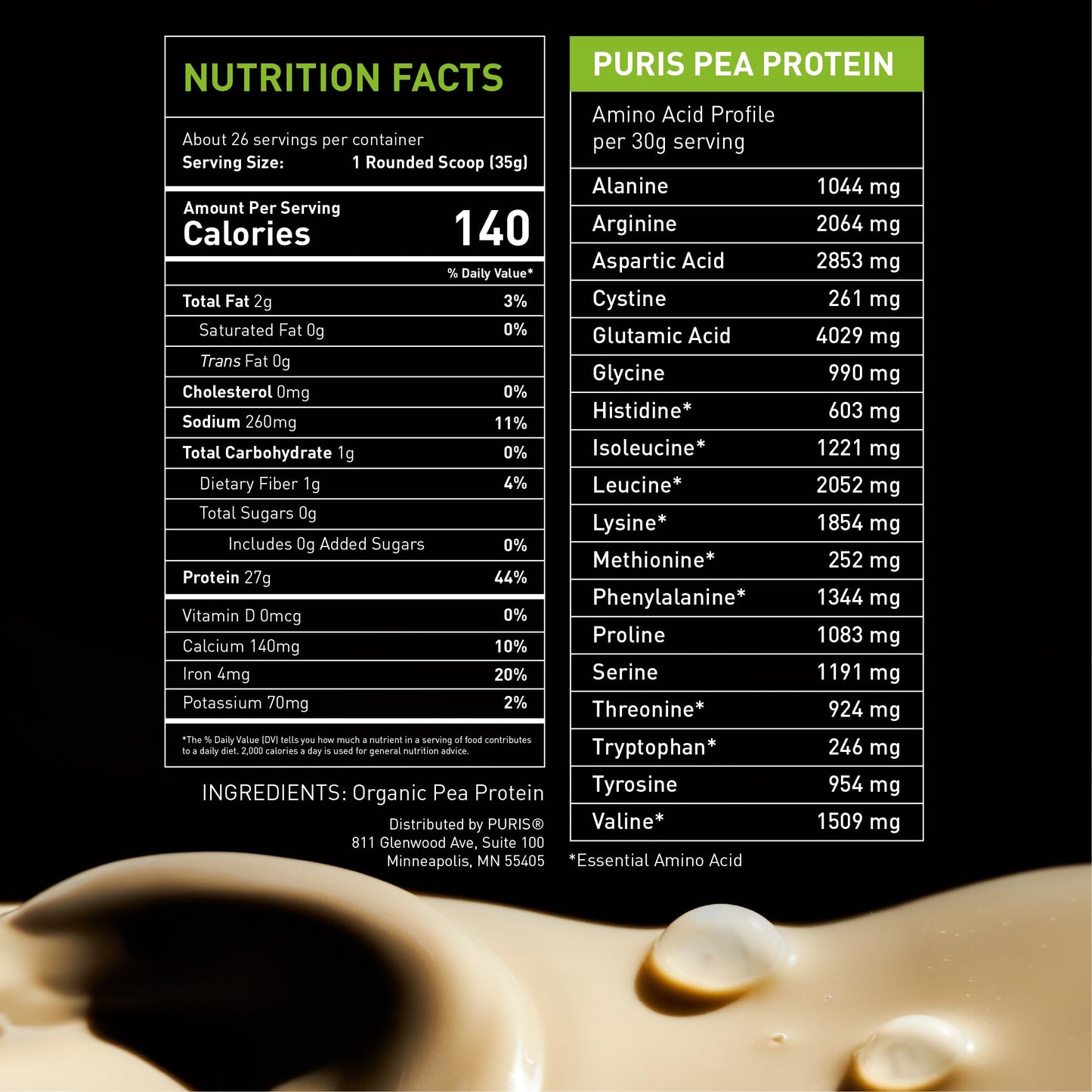 PURIS® Organic Pea Protein Powder, 100% Grown, Processed and Packed in USA, Plant Based, 2 LB Unflavored, Organic, Vegan, Gluten Free, Dairy Free, Non GMO, Keto