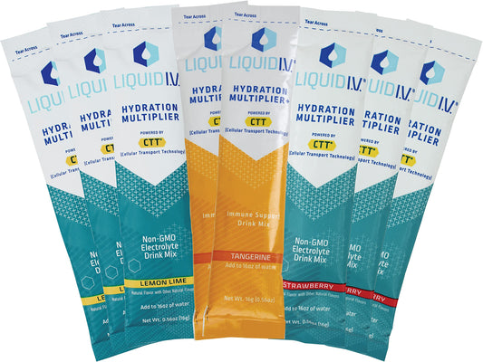 Niro Assortment  Liquid IV Hydration Multiplier  Strawberry Lemon Lime Tangerine Liquid IV Variety Pack  Electrolyte Drink Mix  8 Single Serve Packets